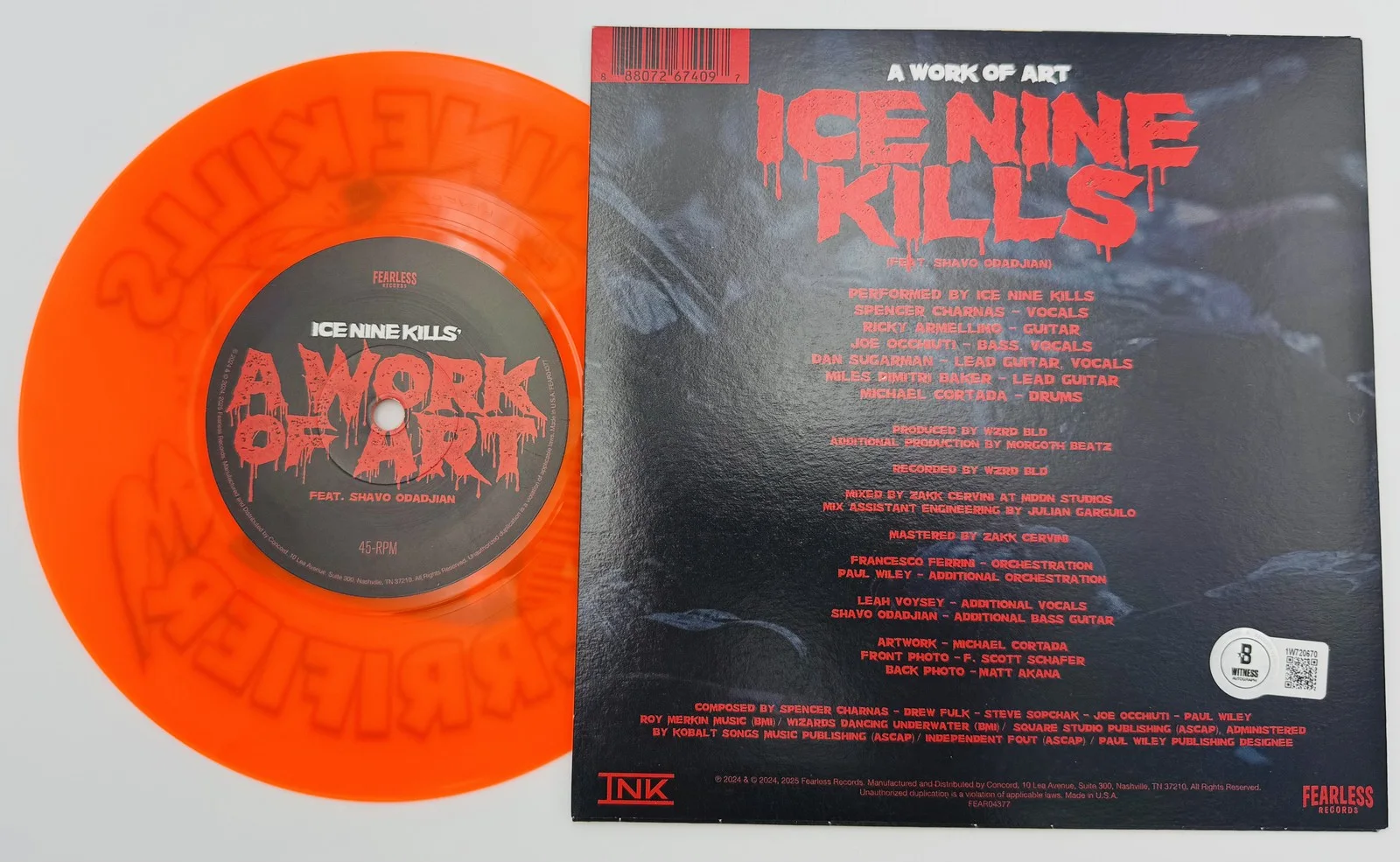 Spencer Charnas signed Ice Nine Kills A Work of Art 7" Vinyl Terrifier BAS 670, изображение 4