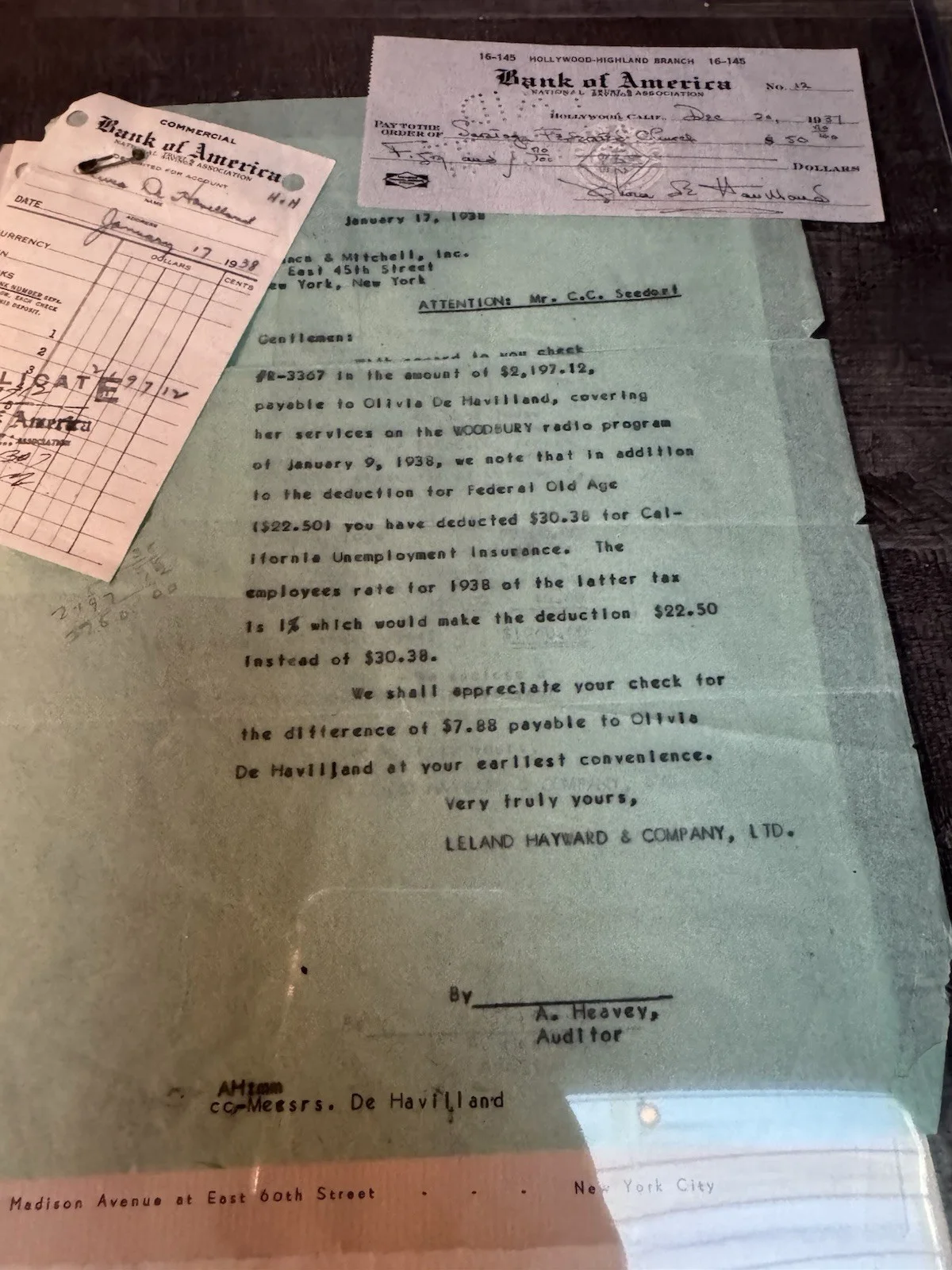 Olivia de Havilland — Olivia de Havilland Signed Check 1937 Group 3 Receipts COA Gone With The Wind, image 3