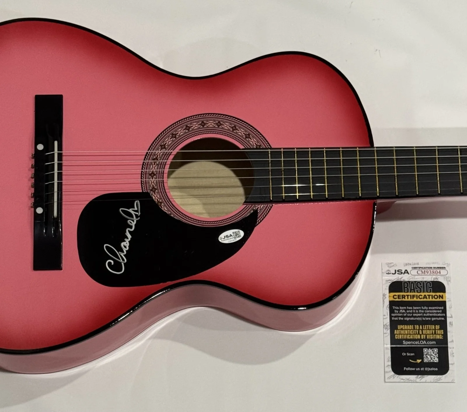 CHANEL WEST COAST SIGNED PINK ACOUSTIC GUITAR COUNTRY MTV JSA COA, image 2