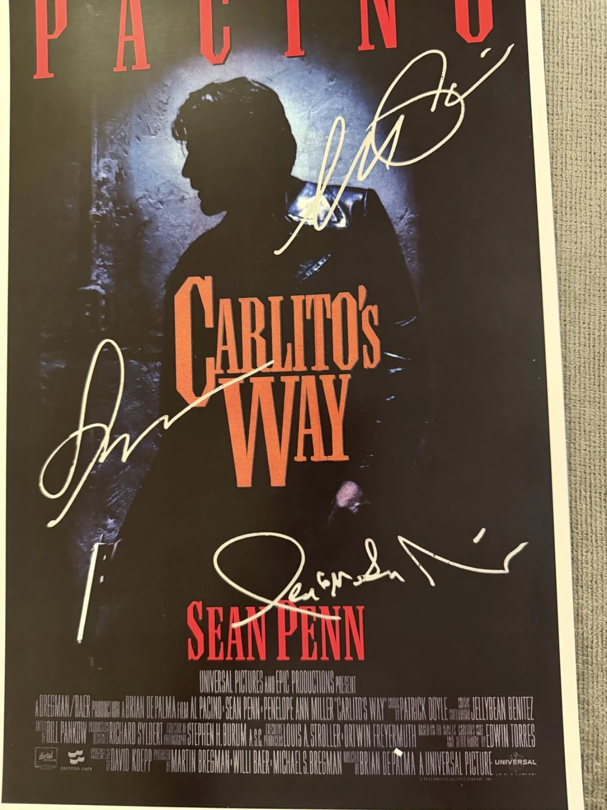 Alfredo James Pacino — CARLITOS WAY Signed Movie Poster – Al Pacino, Sean Penn, Ann Miller 11x17 w/COA, изображение 2