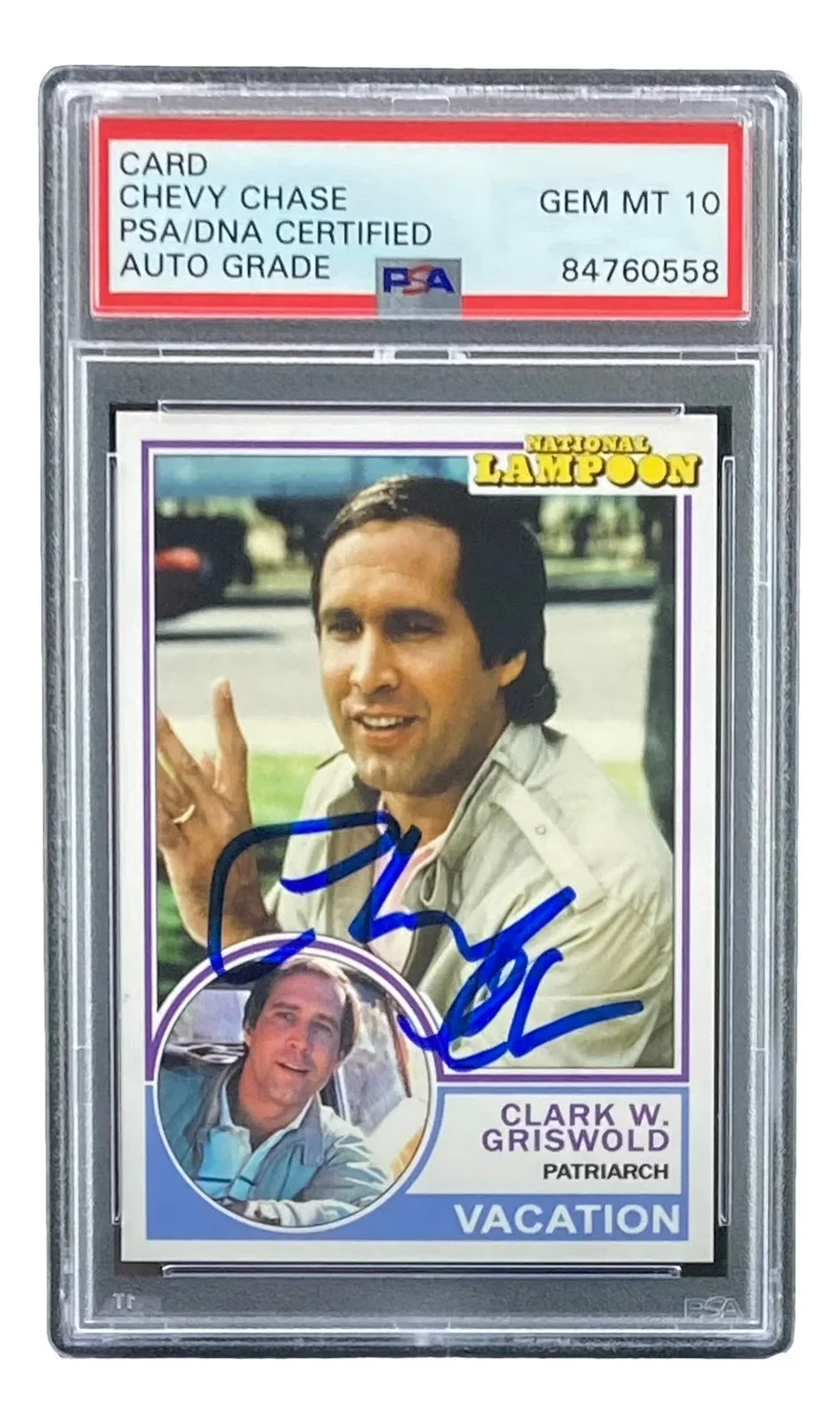 Chevy Chase — Chevy Chase Signed National Lampoon's Vacation Trading Card PSA/DNA Gem MT 10, image 4