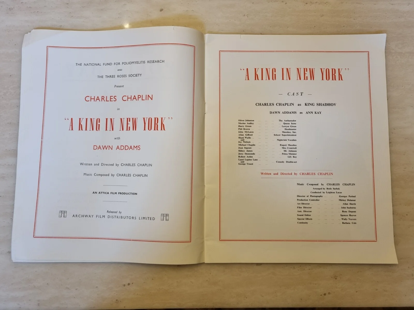 World Premiere of Charles Chaplin in A King in New York Very Rare Programme, image 3