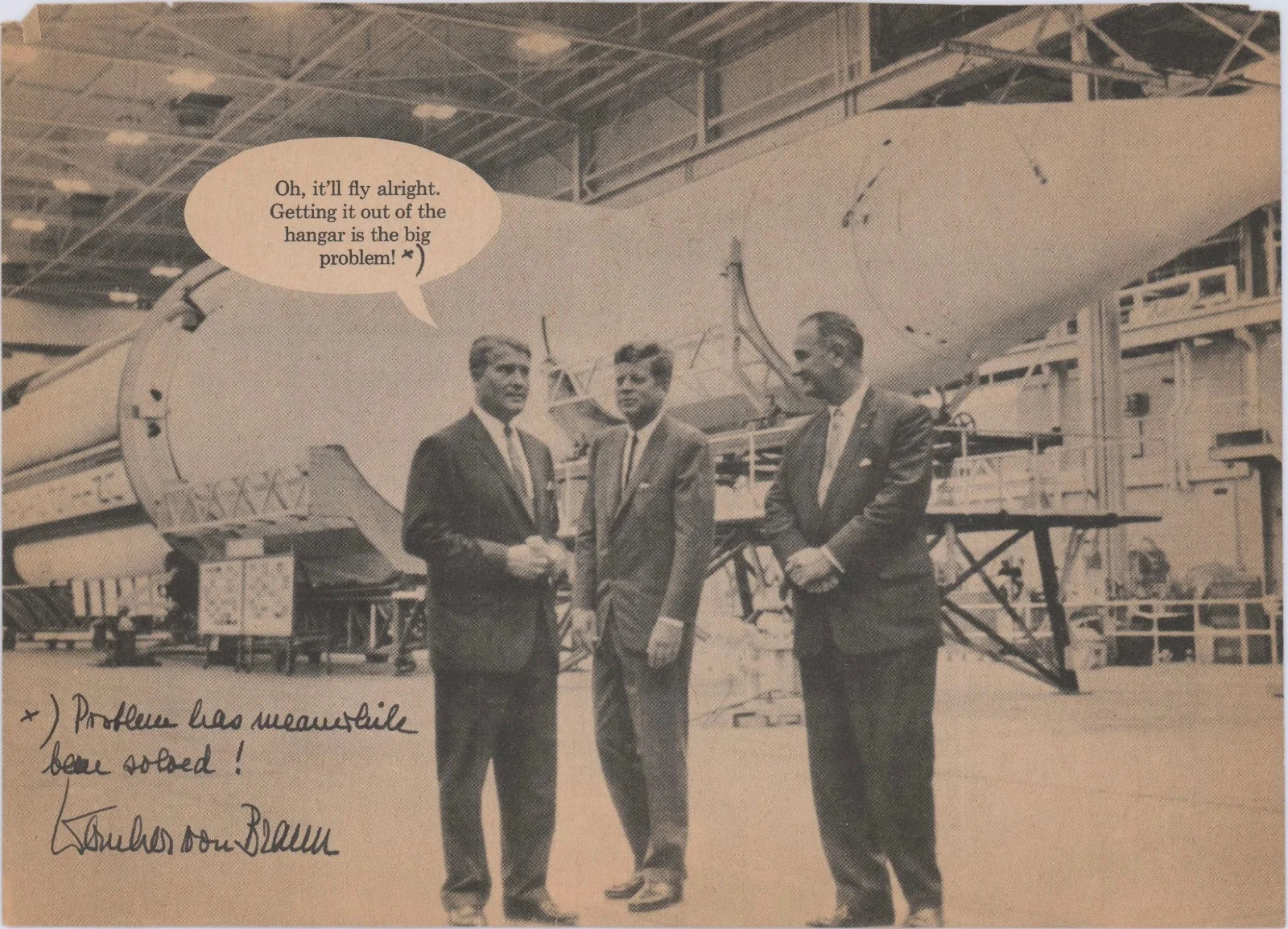 WERHNER VON BRAUN — WERHNER VON BRAUN JFK SIGNED PHOTO JOHN KENNEDY AUTOGRAPH GERMAN NASA 8.5X11 POS