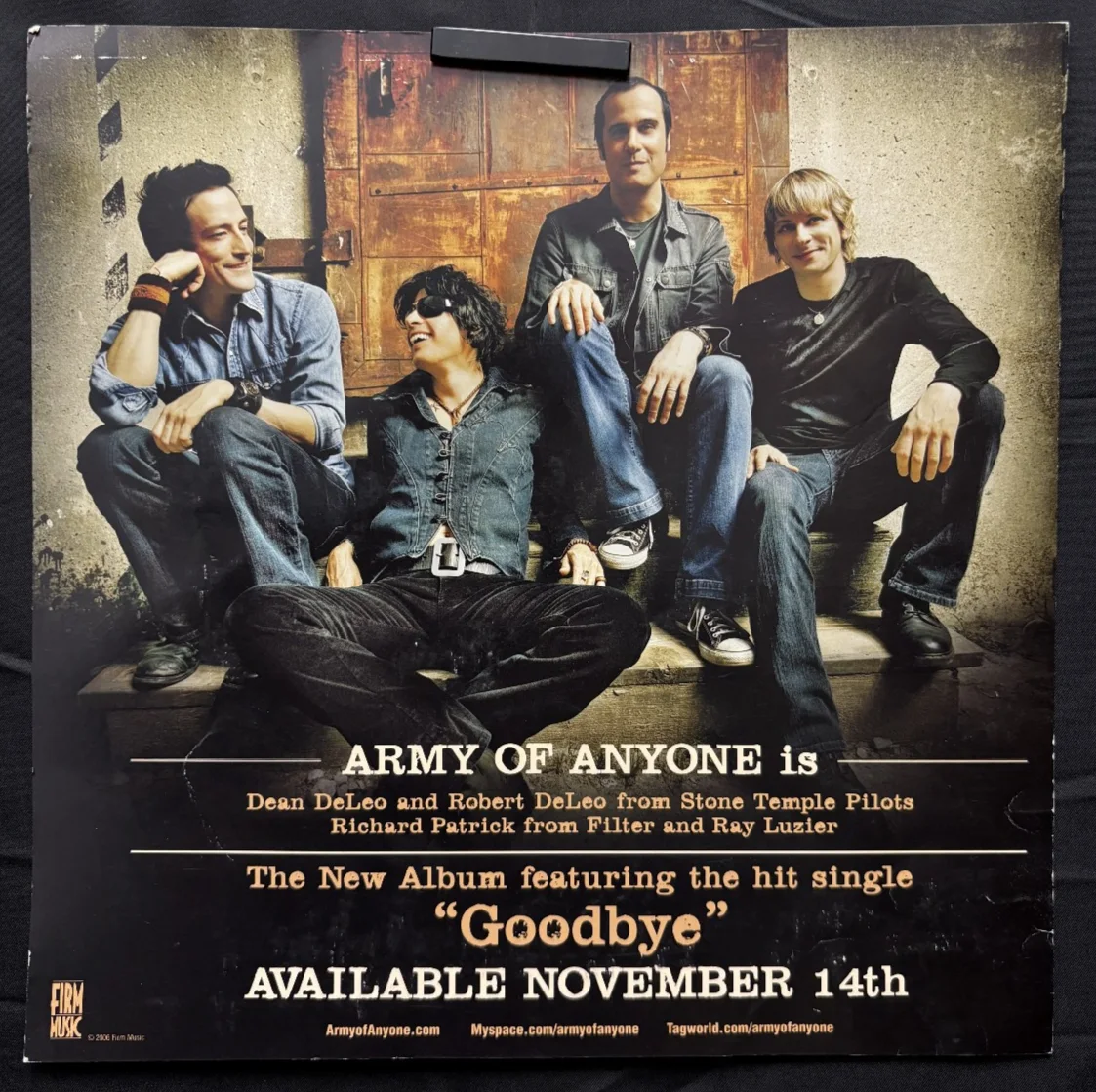 SIGNED FULL BAND Army of Anyone - 2006 Firm Music Album Promo Poster 12" x 12", изображение 4