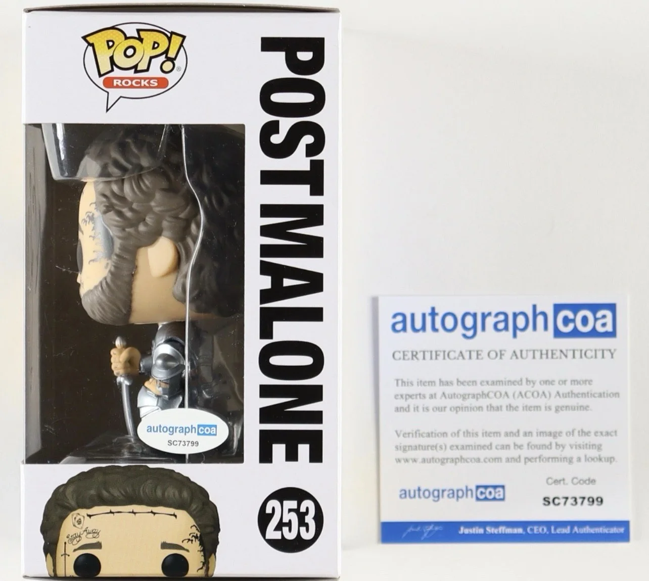 Post Malone Autographed Funko Pop Rocks #253 Vinyl Figure with COA, изображение 2