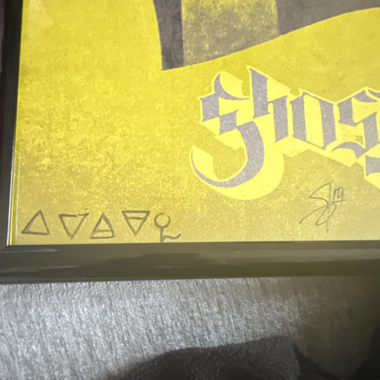 Ghost Autographed Yellow Geometric Design Original Music Poster, image 2