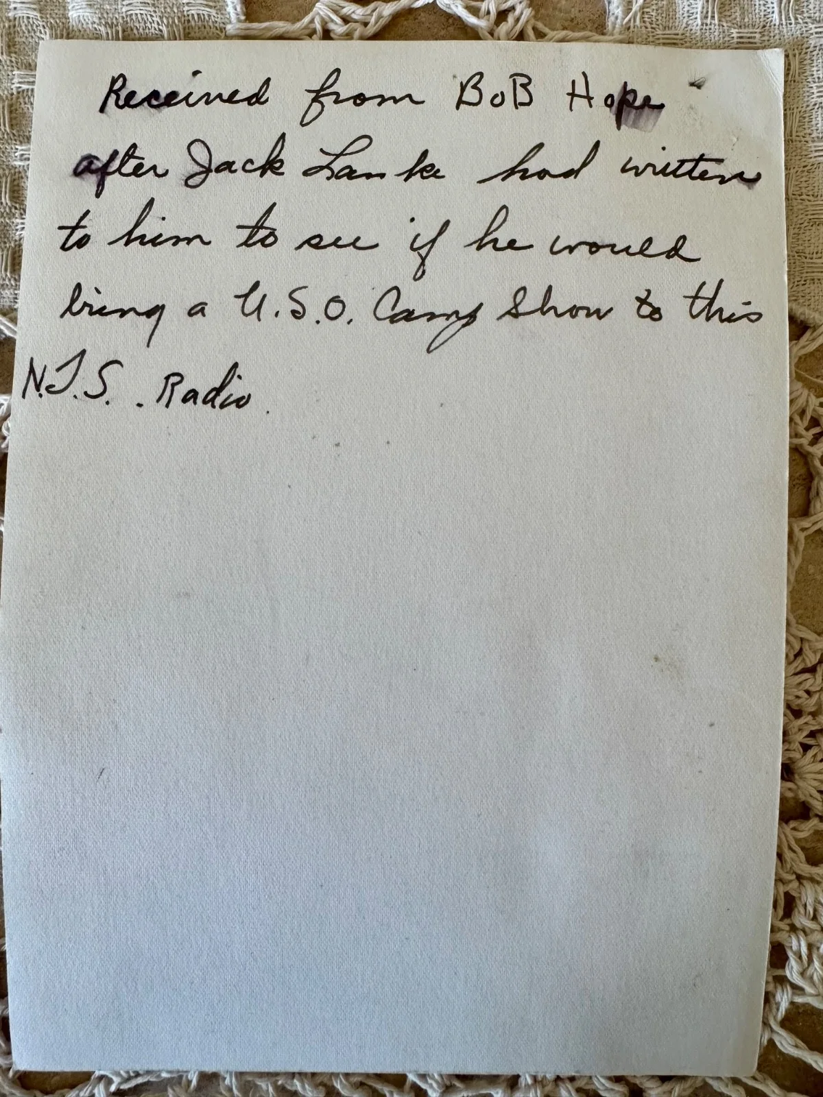 Bob Hope — Signed Bob Hope Signed Photo with explanation on back, 5x7, good shape, image 2