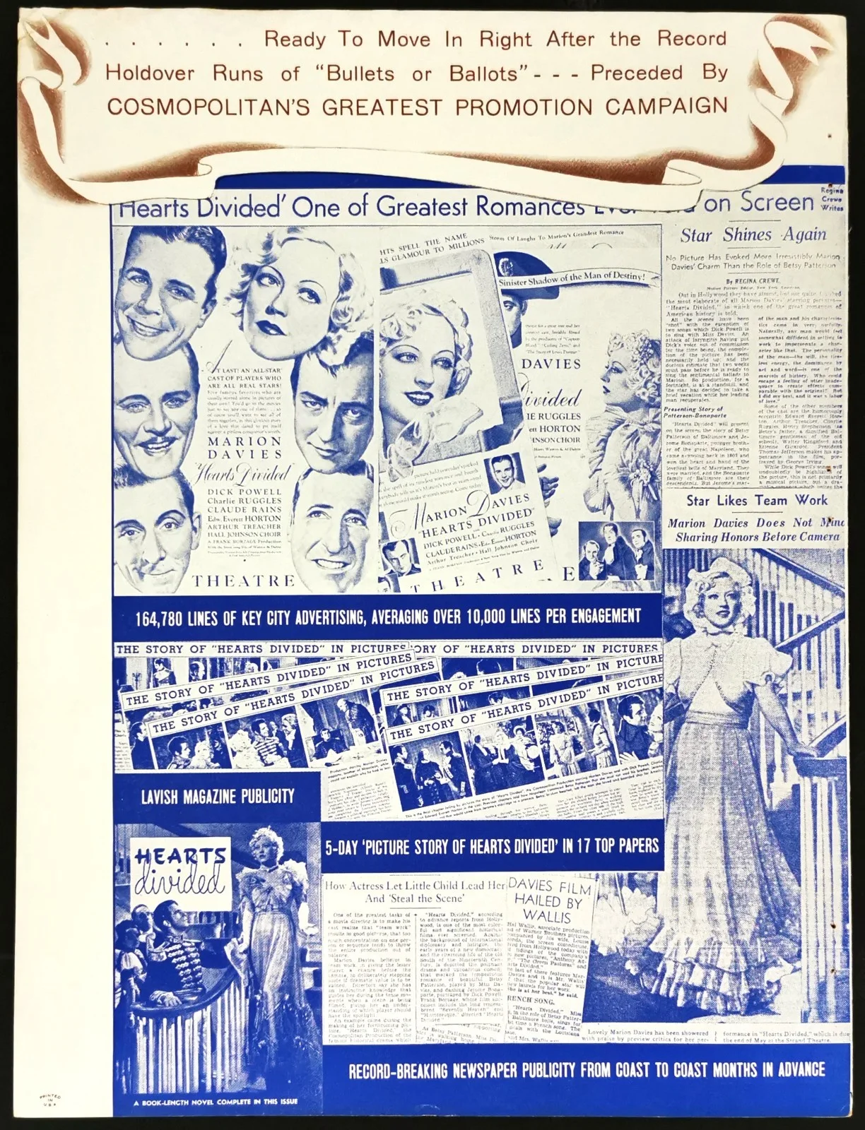 HEARTS DIVIDED 1936 Marion Davies, Dick Powell, Charlie Ruggles ADVERT, изображение 2