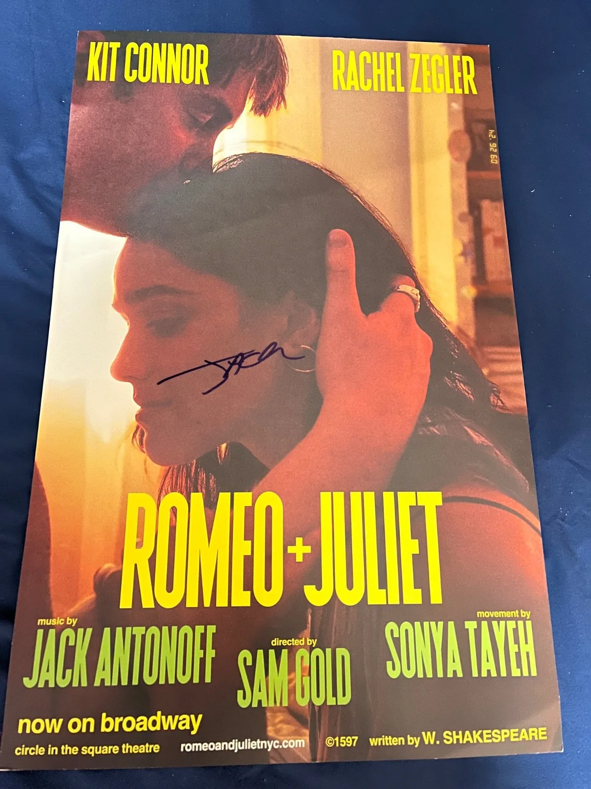 Alex Winter — Jack Antonoff Romeo + Juliet Signed Autographed 14x22 Window Card Broadway Proof