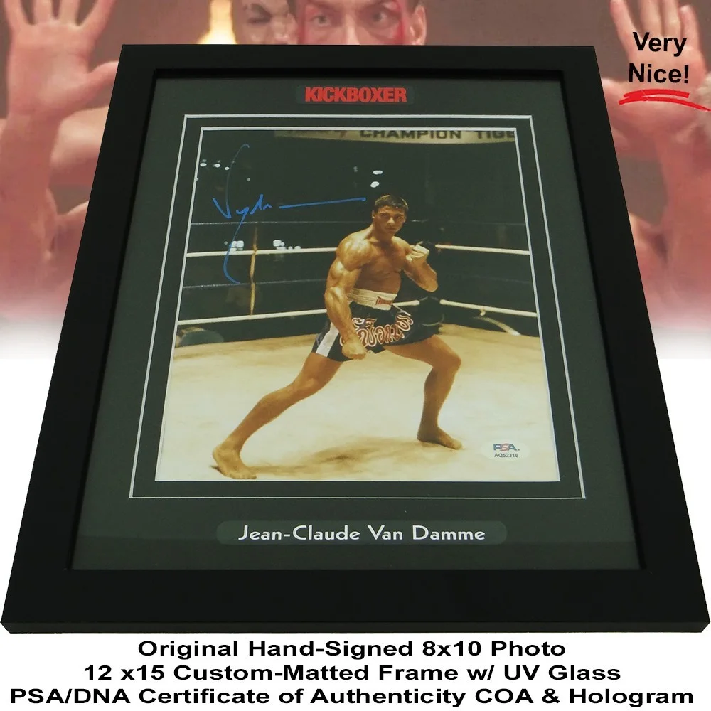 Jean-Claude Van Damme — Jean-Claude Van Damme Hand-Signed KickBoxer 8x10 Photo Custom Framed w/PSA COA