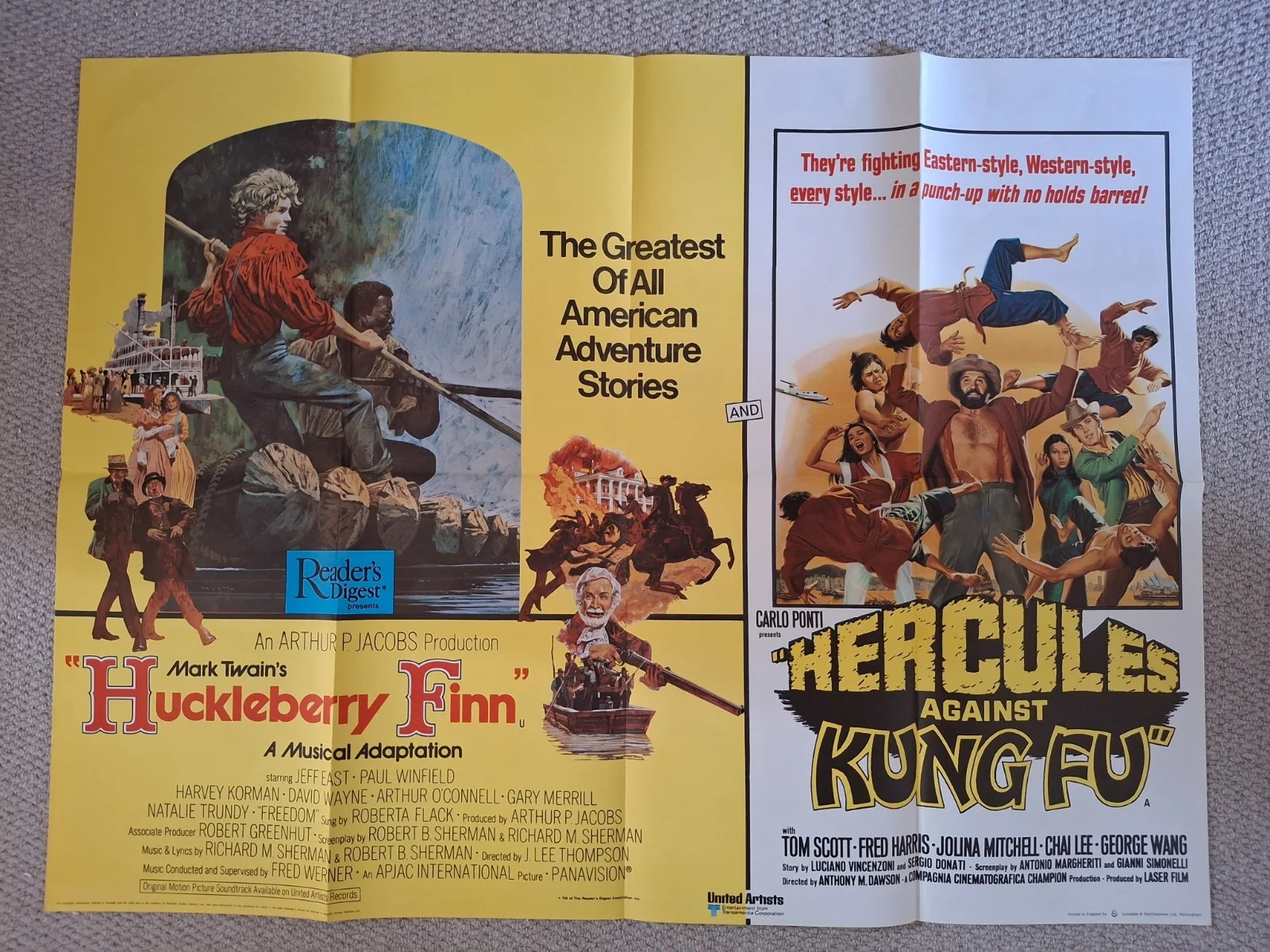 Huckleberry Finn & Hercules Against Kung Fu Double Bill Rare Film Poster, изображение 2