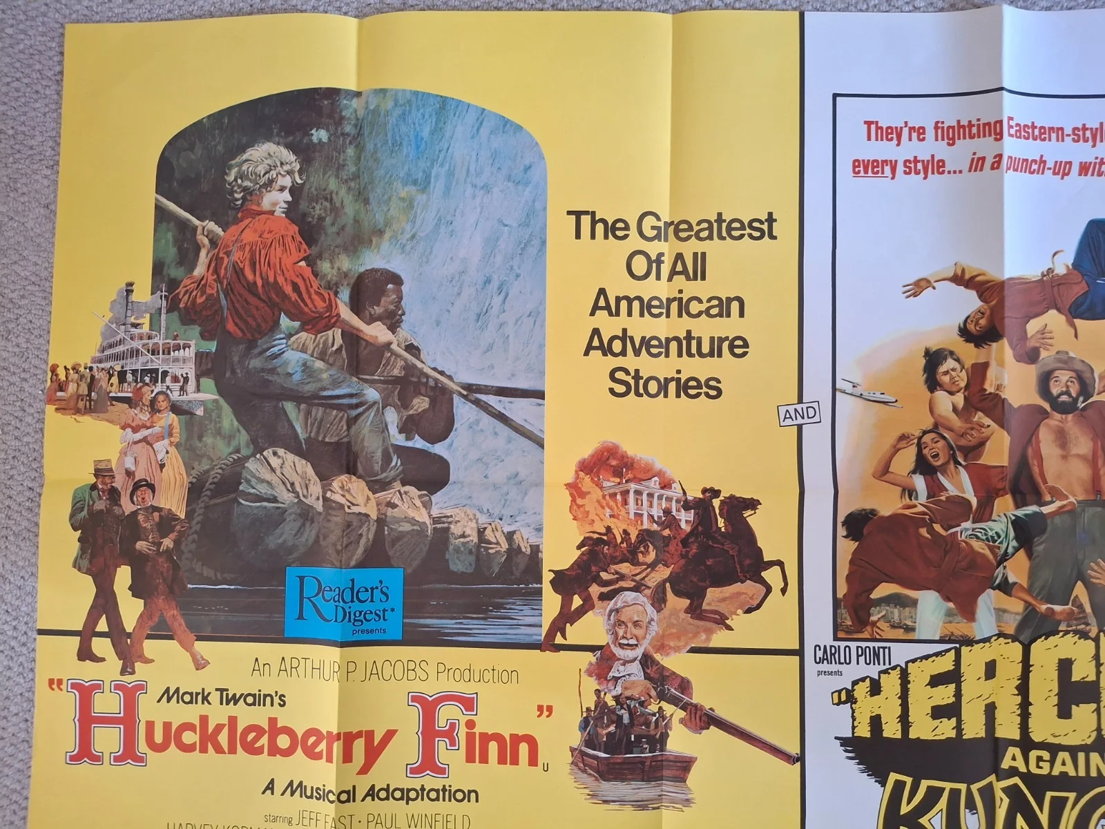 Huckleberry Finn & Hercules Against Kung Fu Double Bill Rare Film Poster, изображение 3