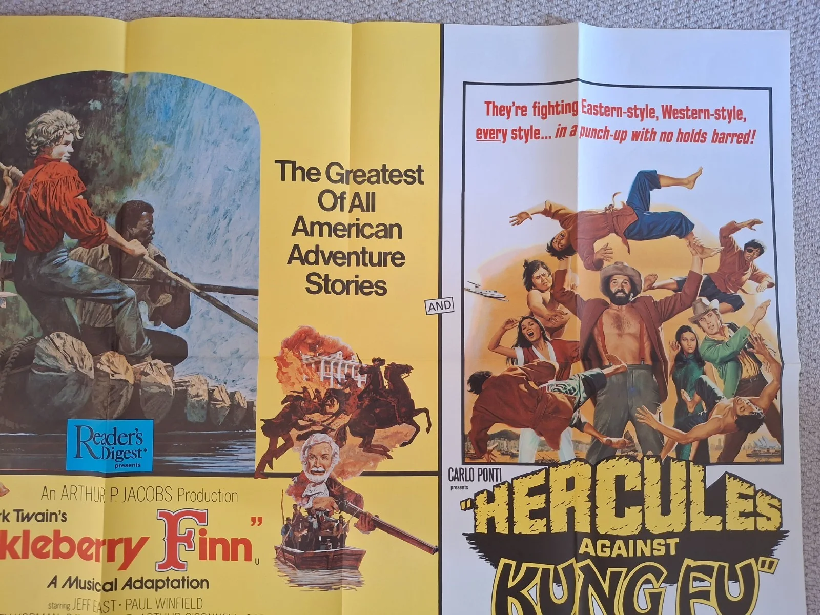 Huckleberry Finn & Hercules Against Kung Fu Double Bill Rare Film Poster, изображение 4