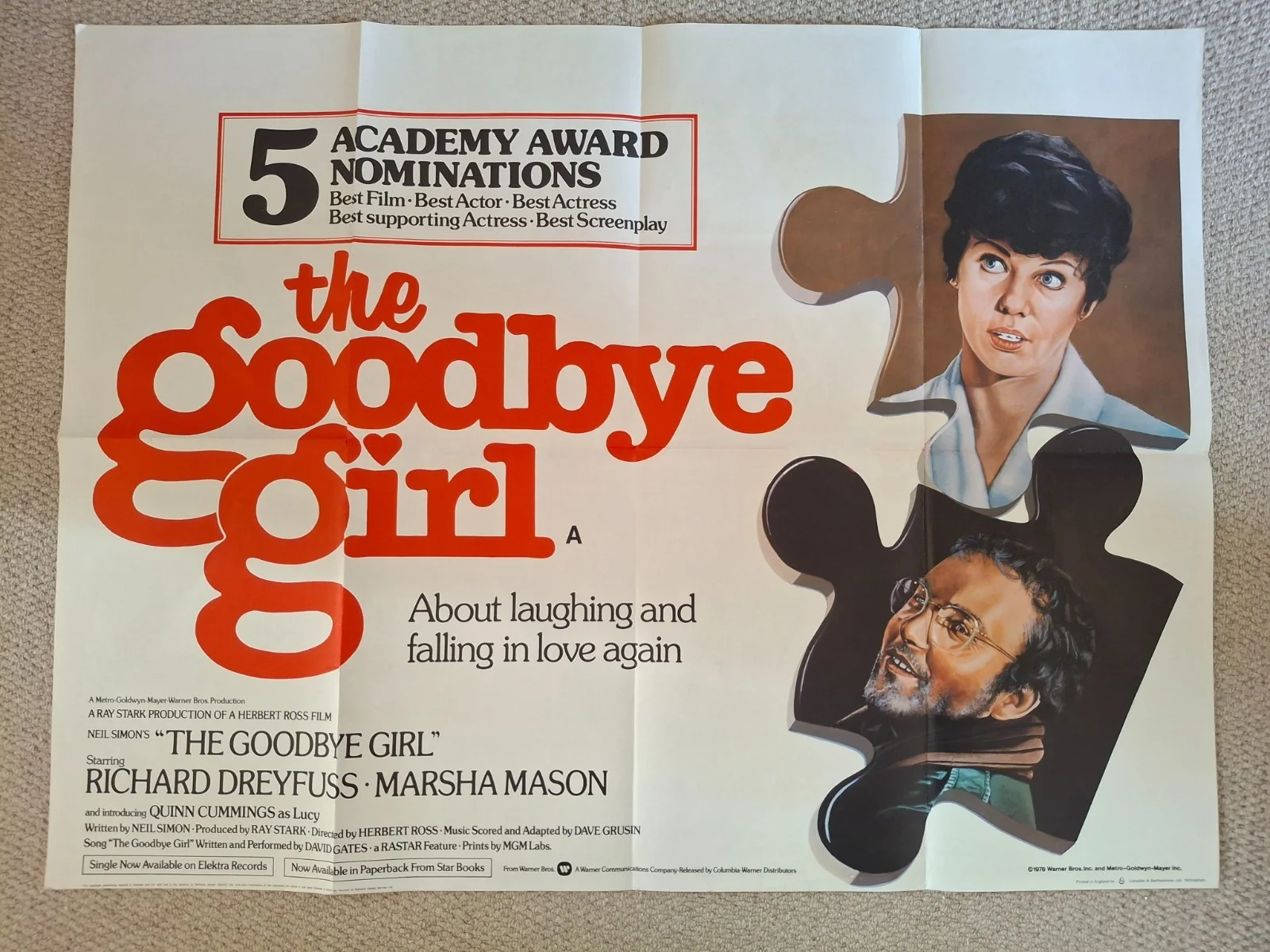 The Goodbye Girl Rare & Original Quad Cinema Movie Film Poster, изображение 2