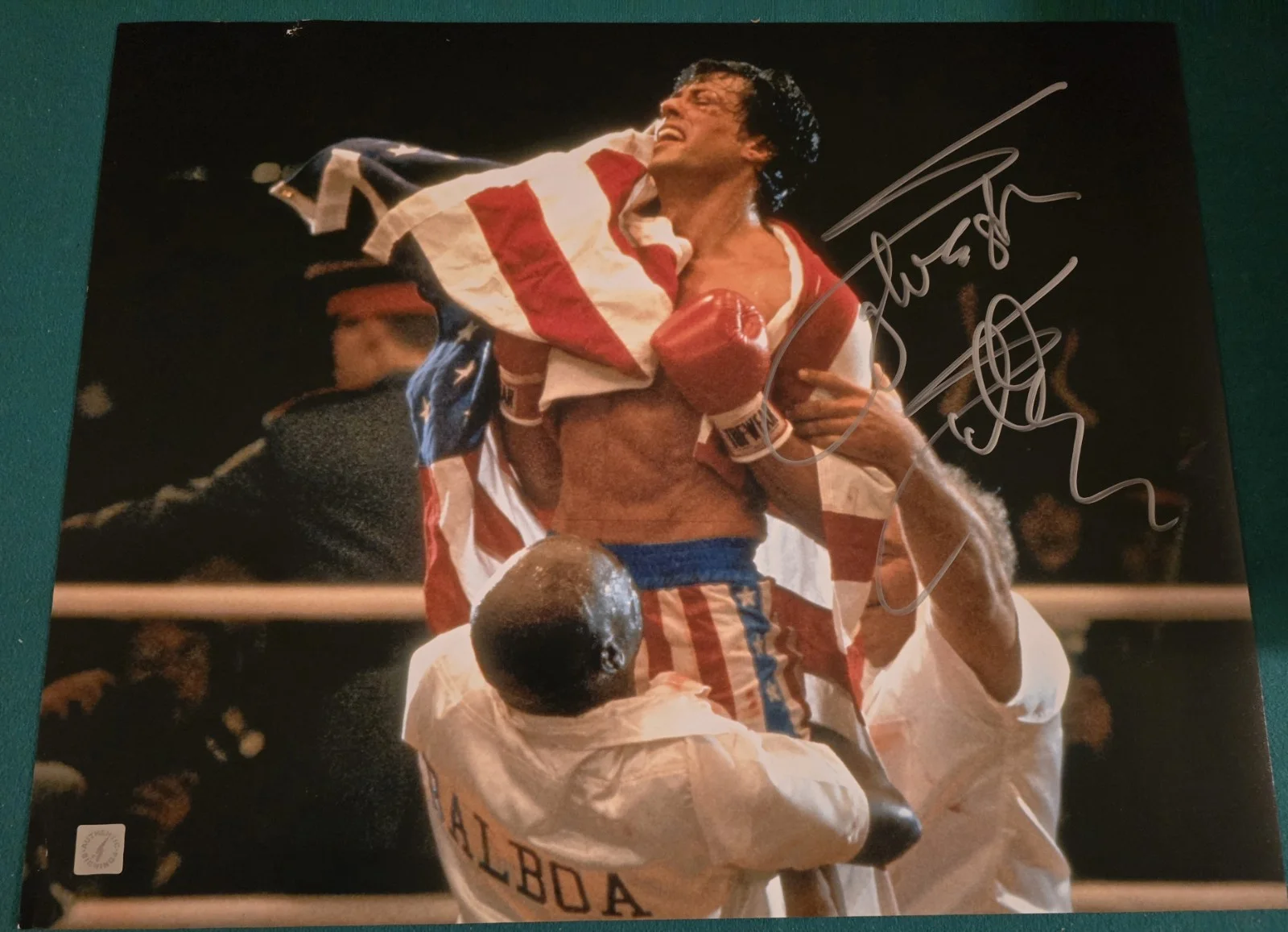 Sylvester Stallone — Sylvester Stallone Signed 16x20 Rocky IV ASI Private Signing Scratch On Top