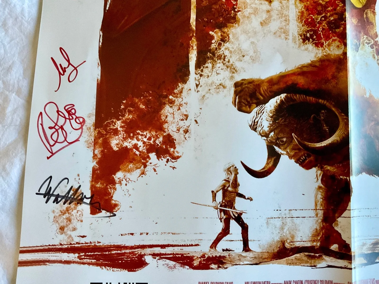 Matilda Lutz, Robert Sheehan, Wallis Day — CAST SIGNED RED SONJA MOVIE POSTER 2025 SDCC Mutilda Lutz Robert Sheeh G2U