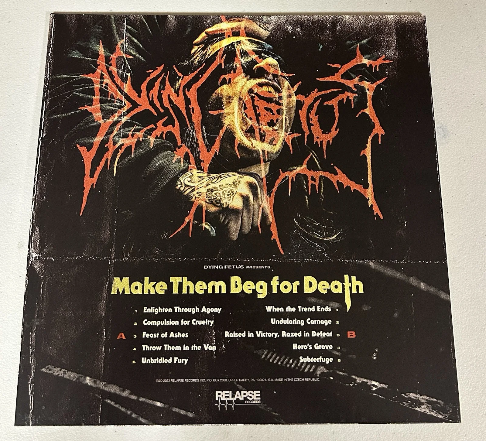 DYING FETUS AUTOGRAPHED SIGNED BEG FOR DEATH LP VINYL ALBUM W/ JSA COA # CM86126, изображение 2