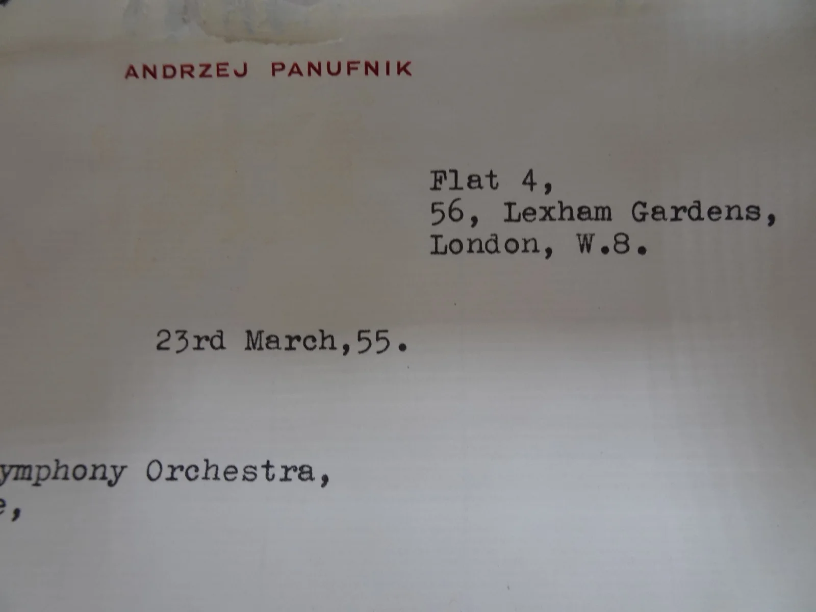 Andrzej Panufnik — Andrzej Panufnik Polish Conductor Autograph Letter to Detroit Symphony 03/23/55, изображение 2