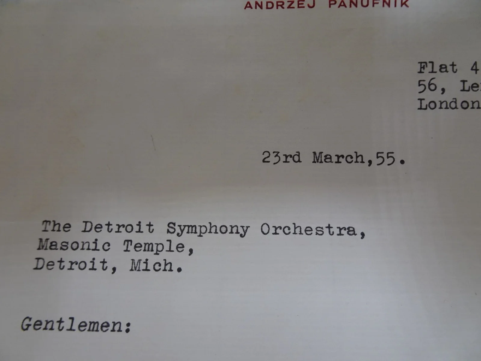 Andrzej Panufnik — Andrzej Panufnik Polish Conductor Autograph Letter to Detroit Symphony 03/23/55, изображение 3