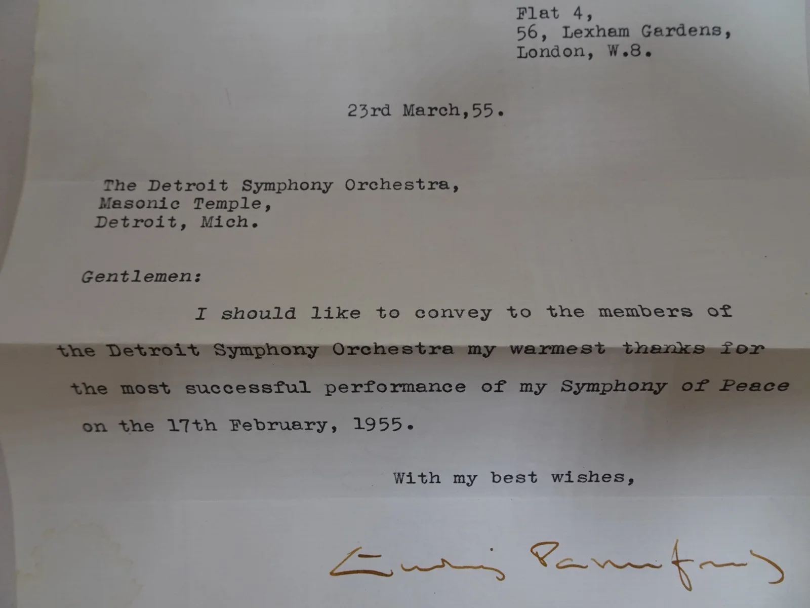 Andrzej Panufnik — Andrzej Panufnik Polish Conductor Autograph Letter to Detroit Symphony 03/23/55, изображение 4