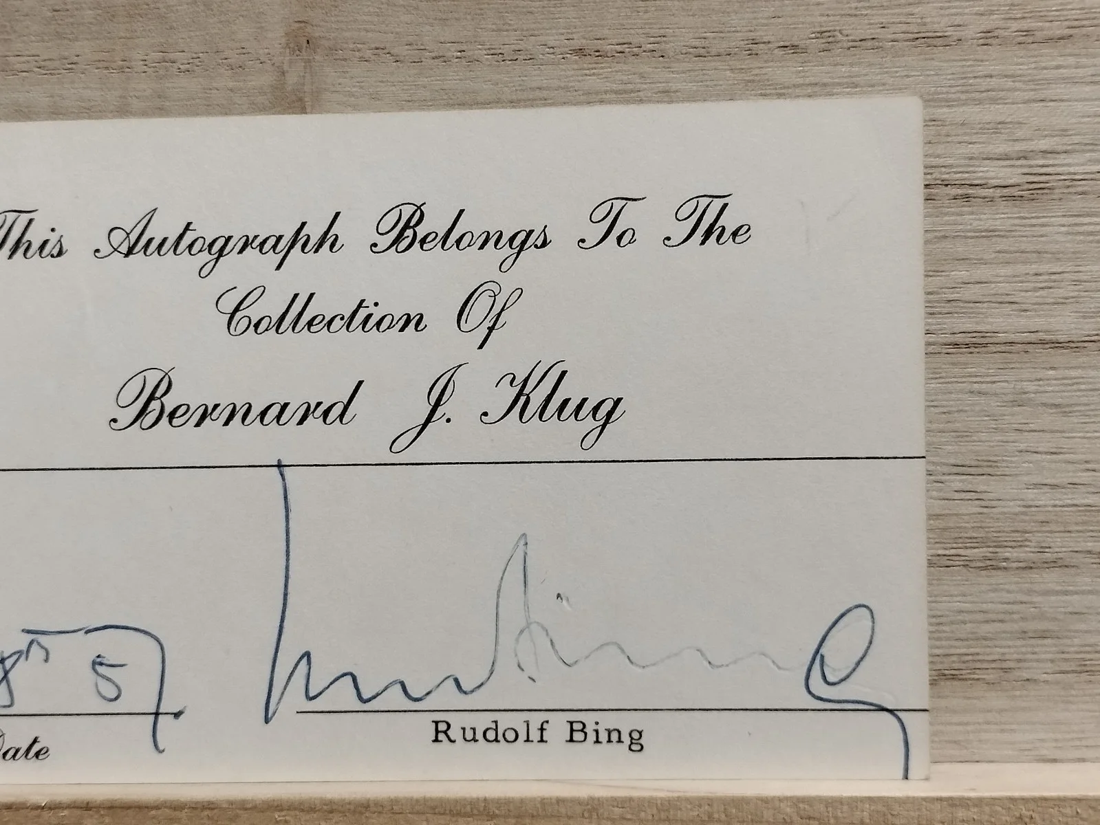 Rudolf Bing Signed Index Card, image 2