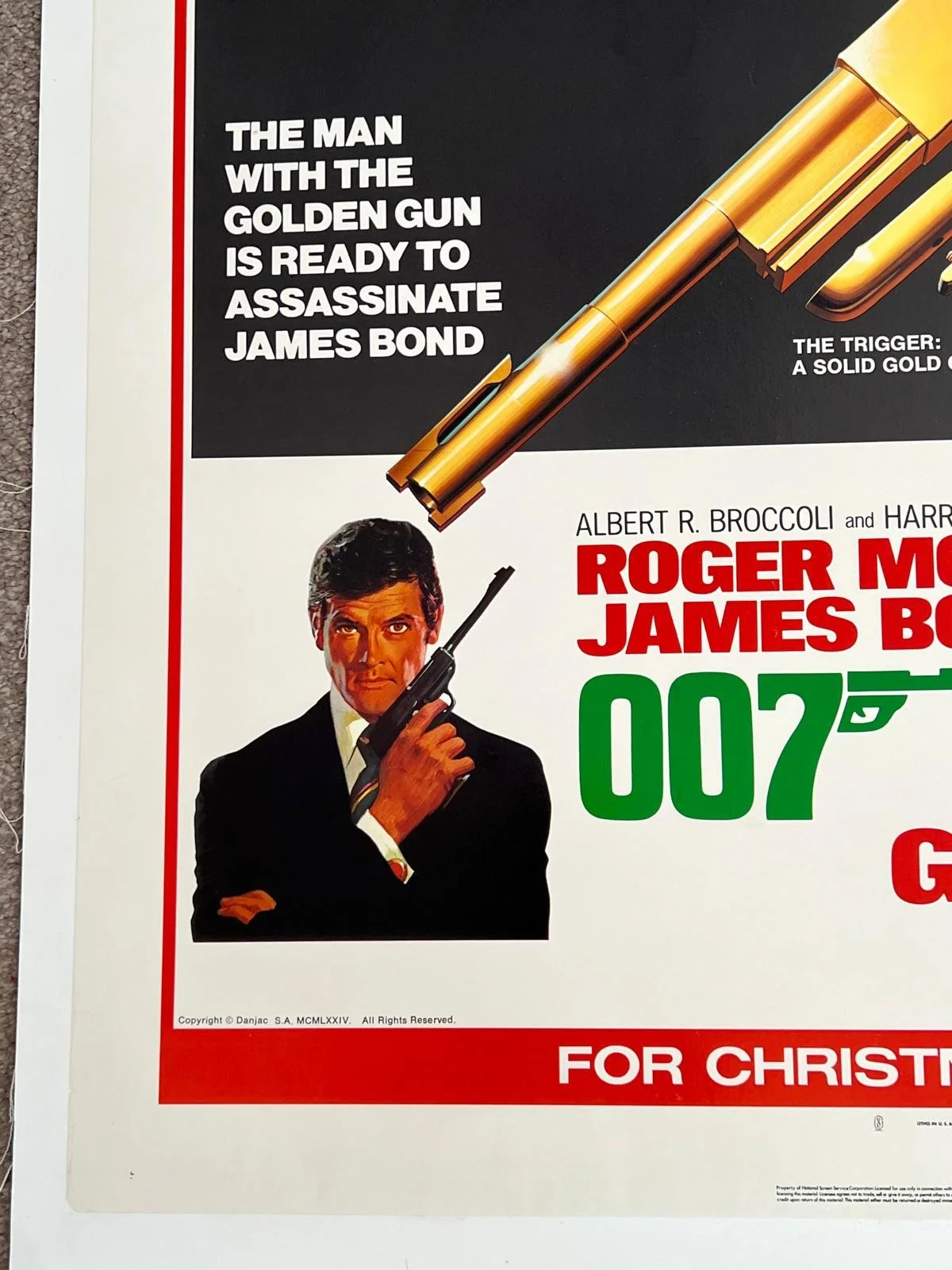Man With The Golden Gun Christmas LINEN BACKED Original US 1 Sheet Film Poster, изображение 5