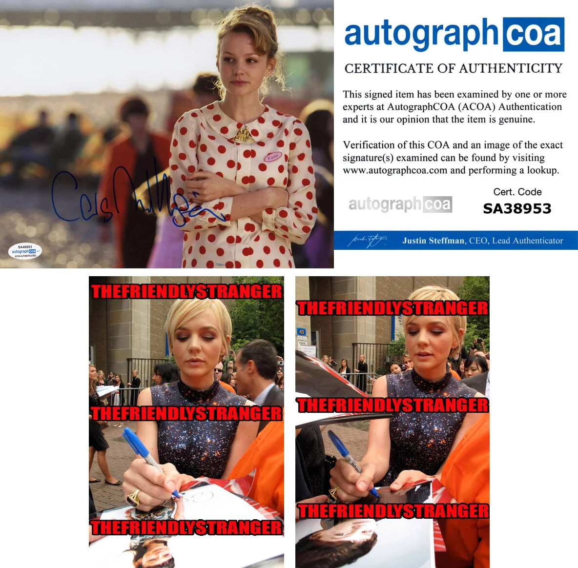 CAREY MULLIGAN — Carey Mulligan signed Autograph 8x10 Photo BEEF c DRIVE Full Signature ACOA COA