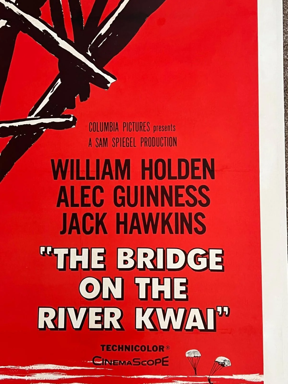 The Bridge on the River Kwai US 1 Sheet Film Poster LINEN BACKED 27X41 1958 RARE, изображение 2