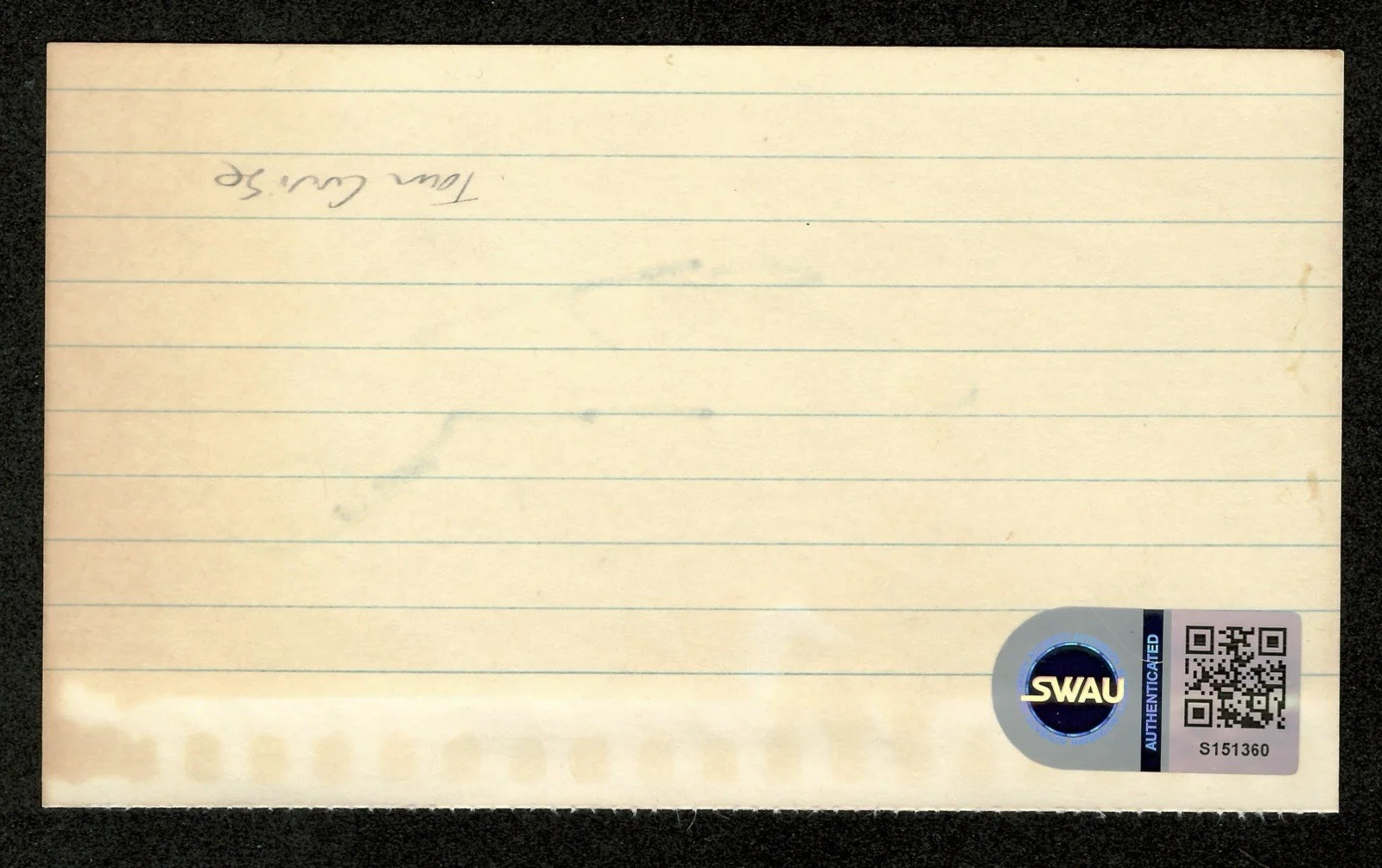 Tom Cruise Vintage Signed Autographed 3x5 Card SWAU Cert Top Gun, image 2