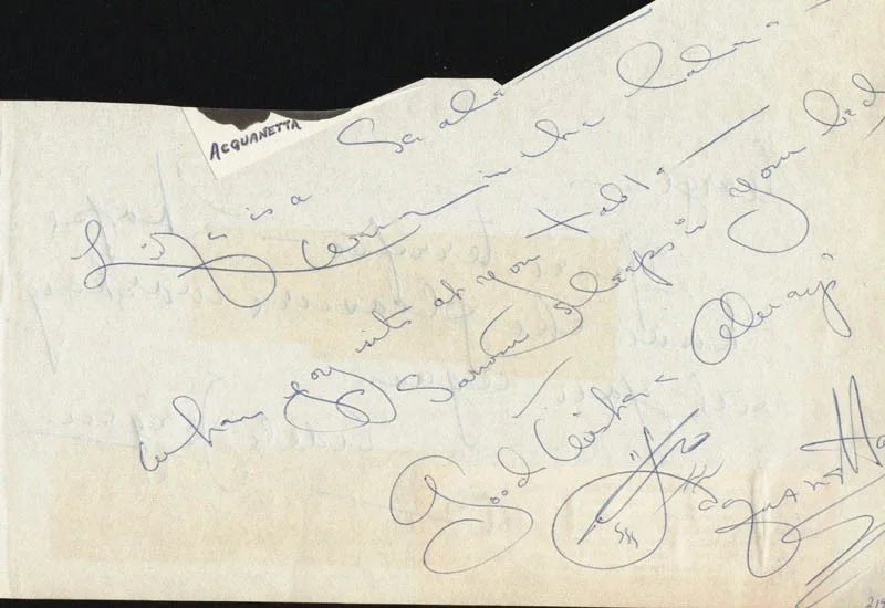 Adele Jergens, Burnu Acquanetta — ADELE JERGENS - AUTOGRAPH NOTE SIGNED WITH CO-SIGNERS, image 2