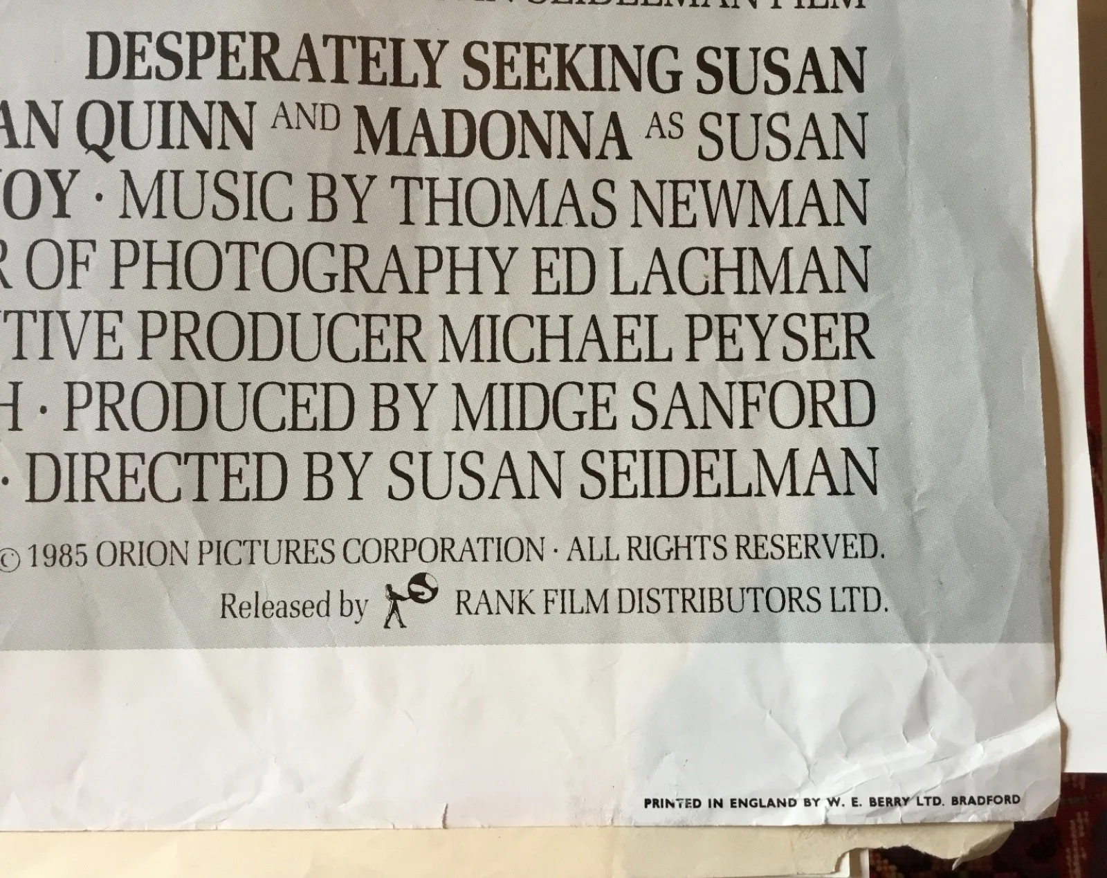 Desperately Seeking Susan 1985 Original UK Quad Poster Madonna, image 5
