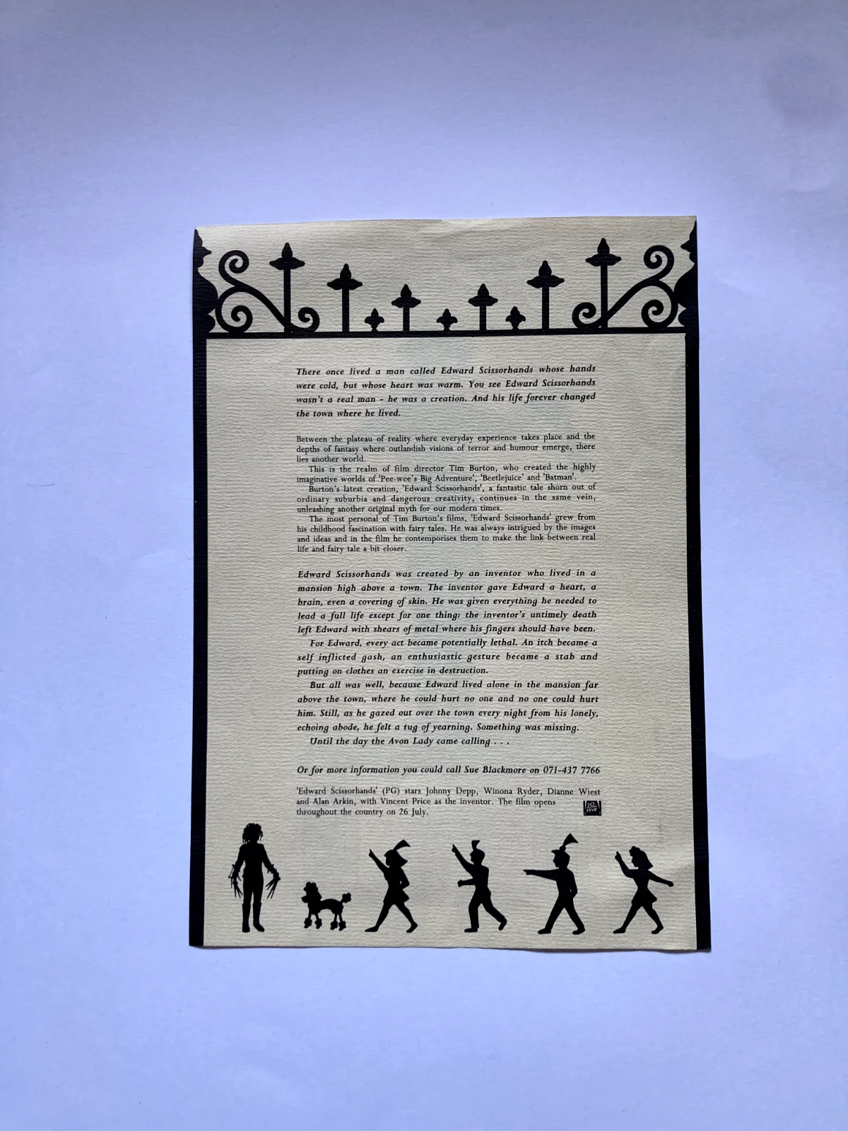 EDWARD SCISSORHANDS Rare 1990 20th Century Fox Press Promo Release Johnny Depp, изображение 2