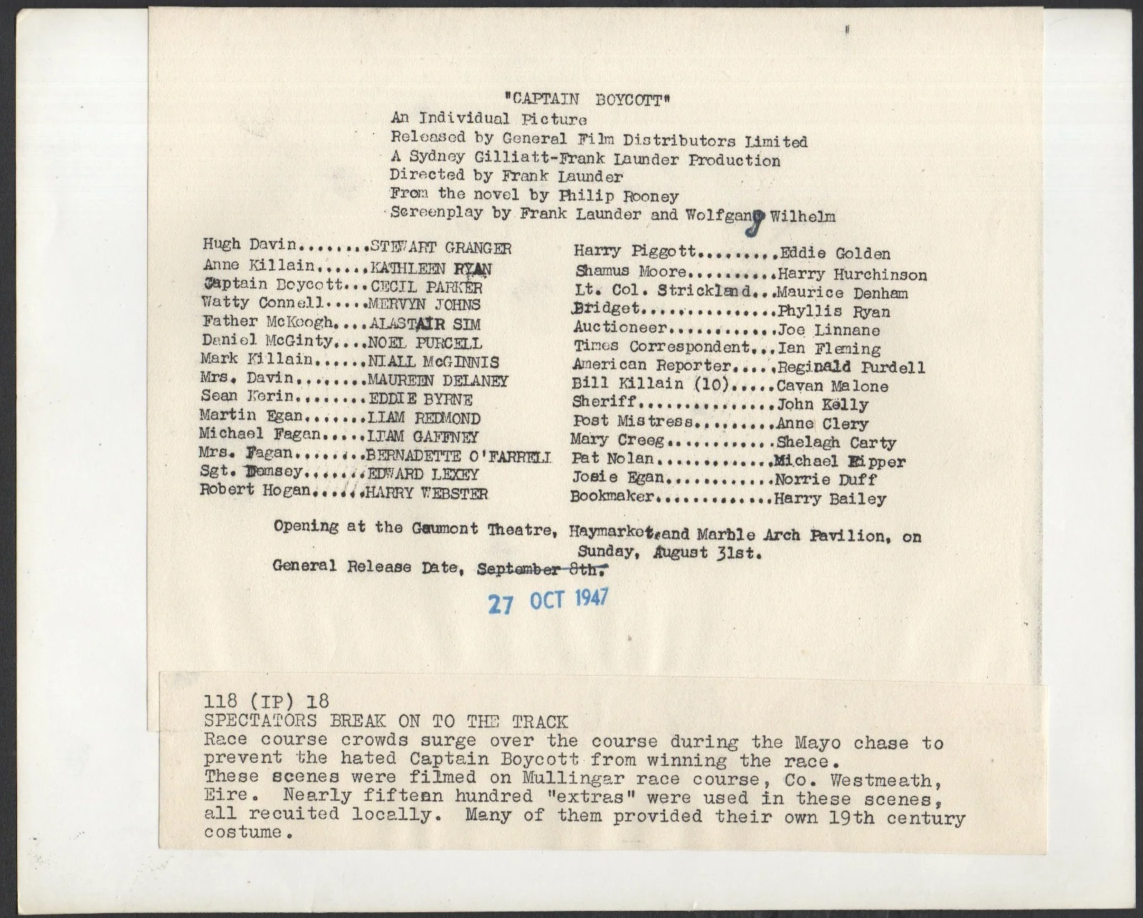 CAPTAIN BOYCOTT 1947 Mullingar Race Course Westmeath 10x8 STILL #18, image 2