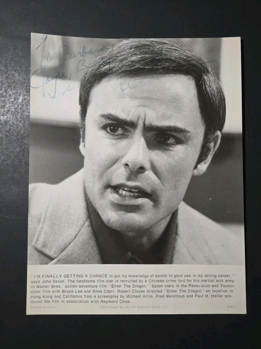 John Saxon — Vintage John Saxon Signed 7 3/8" x 9.5" Press Photo Enter the Dragon