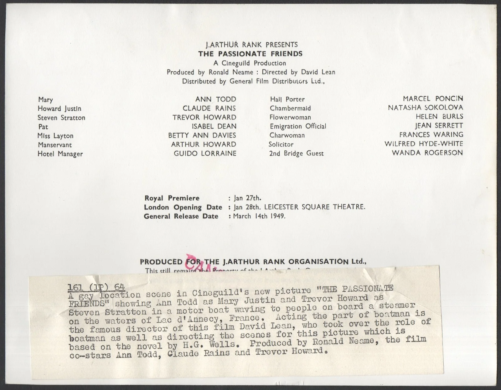 PASSIONATE FRIENDS 1949 Ann Todd, Trevor Howard, David Lean STILL #64, image 2