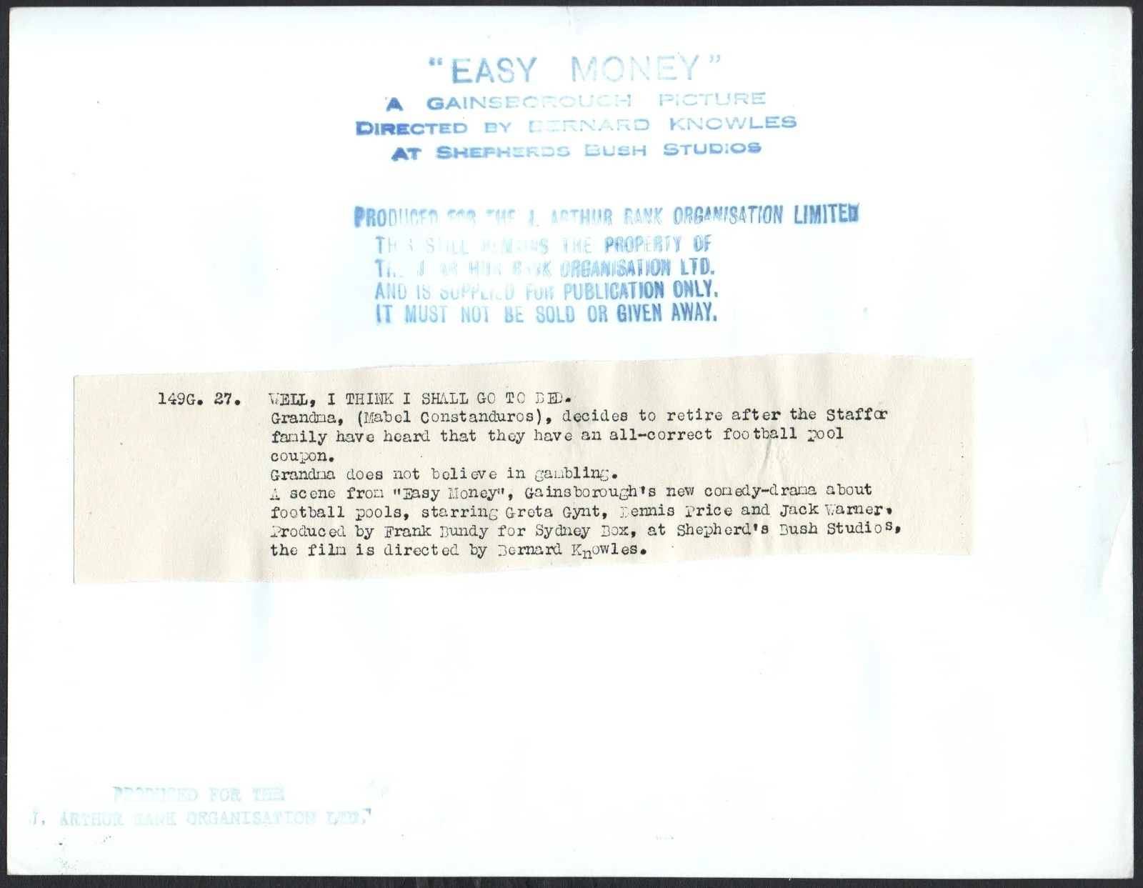 EASY MONEY 1948 Jack Warner, Petula Clark, Mabel Constanduros STILL, image 2