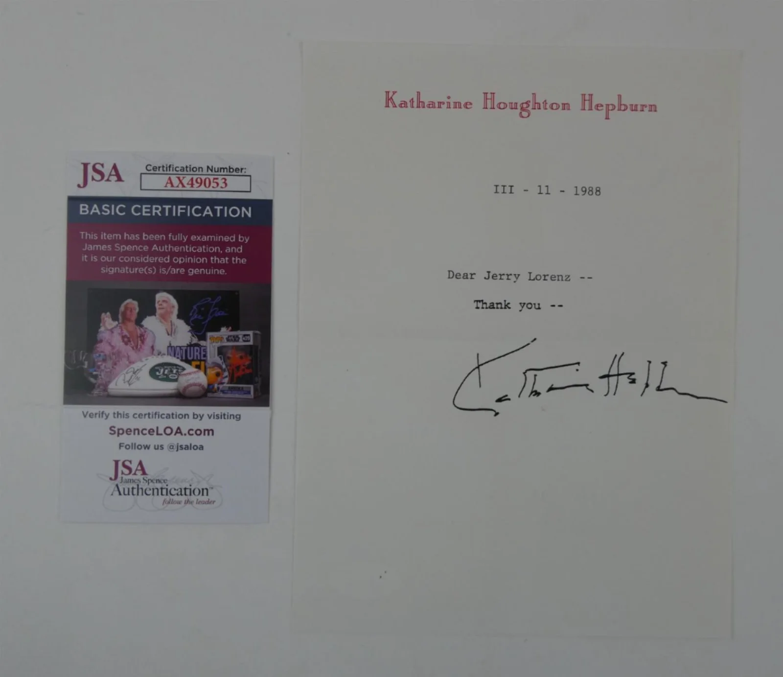 Katherine Hepburn — Katharine Hepburn Signed Typed Letter TLS Autographed 6x8 w/ Envelope, JSA COA