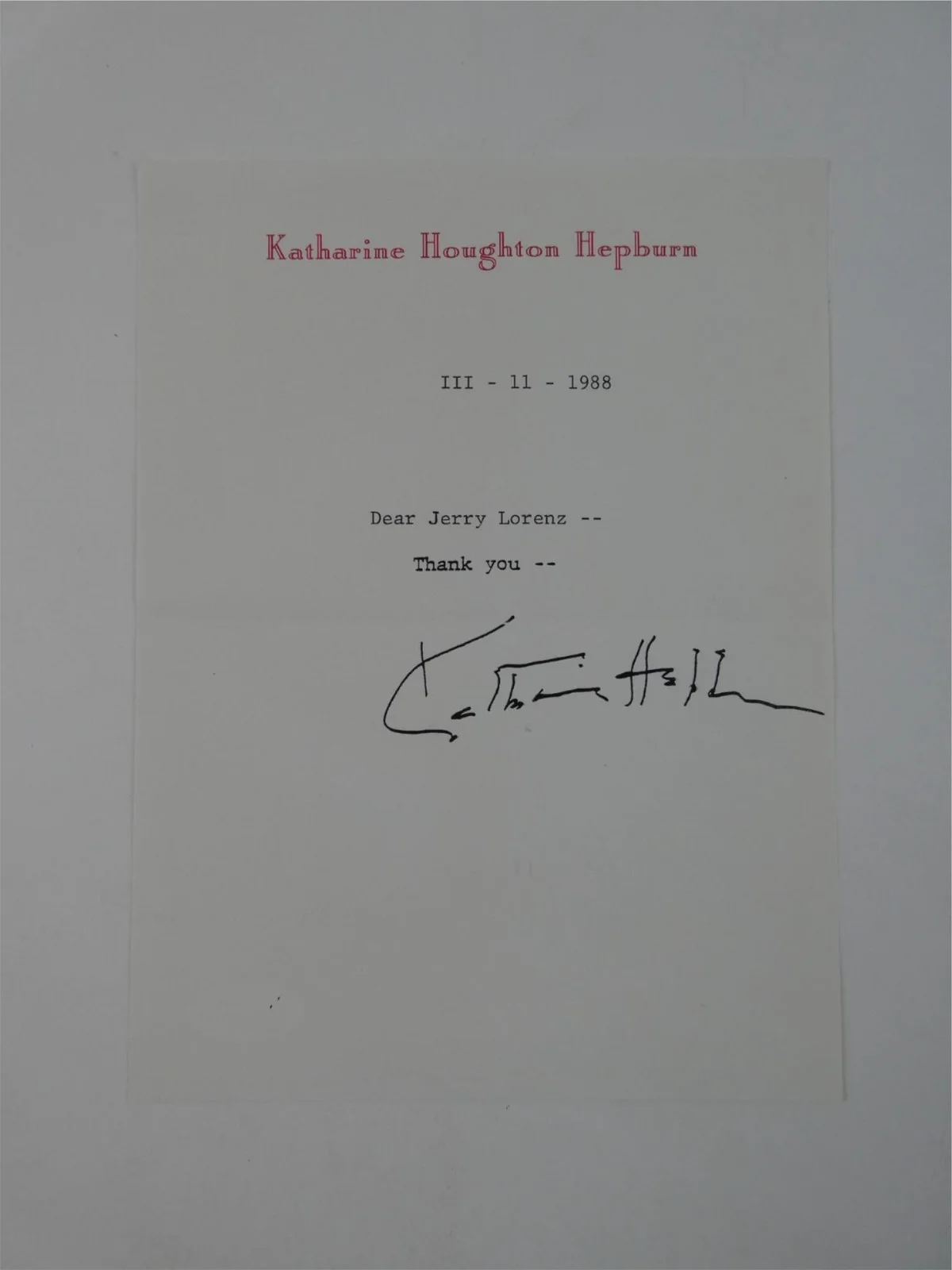 Katherine Hepburn — Katharine Hepburn Signed Typed Letter TLS Autographed 6x8 w/ Envelope, JSA COA, image 2