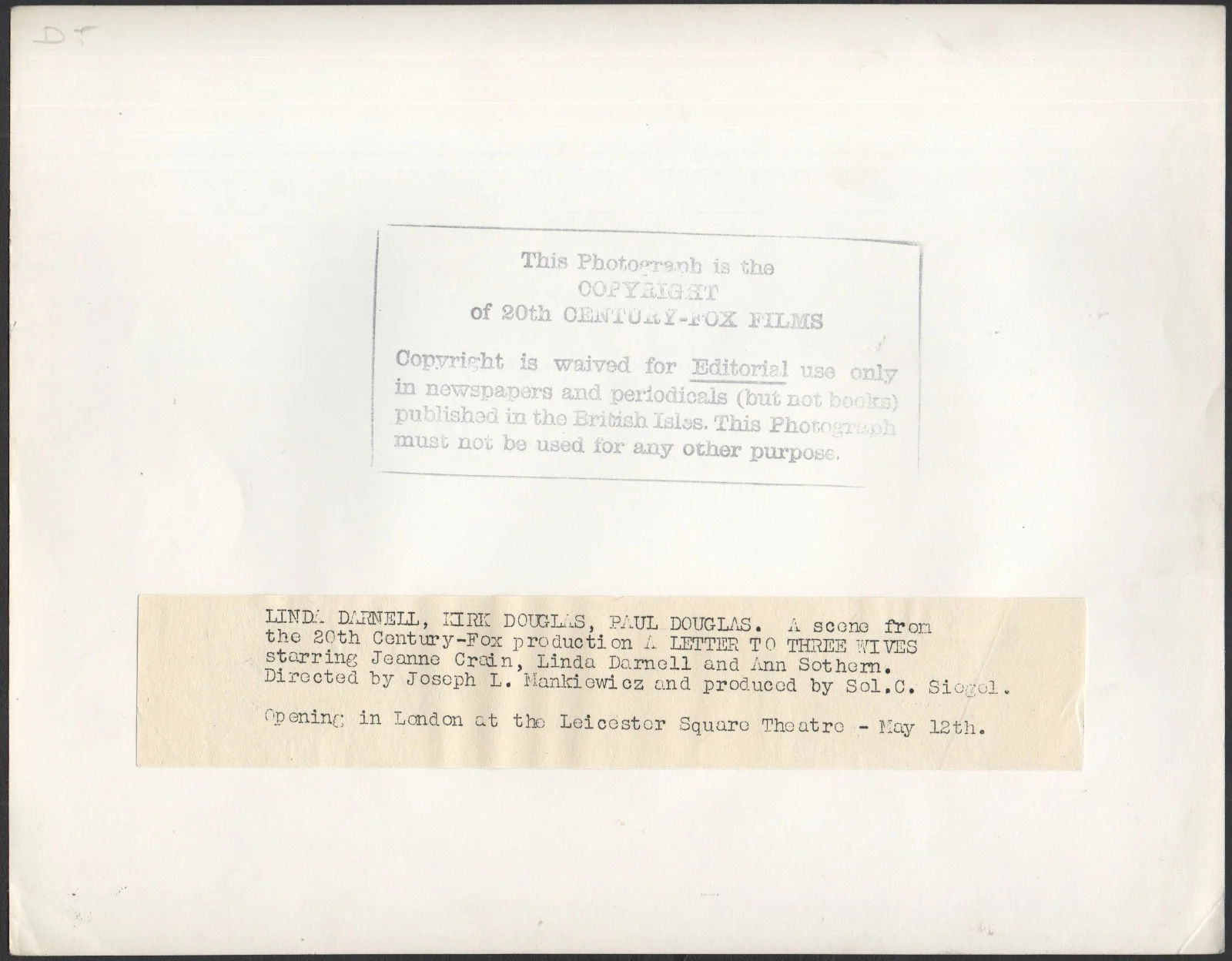 A LETTER TO THREE WIVES 1949 Linda Darnell, Kirk Douglas Paul Douglas 10x8 STILL, image 2