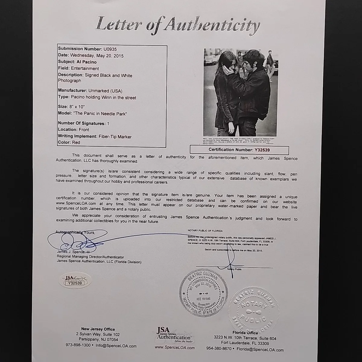 AL PACINO — Al PACINO Autographed JSA LOA Original Panic In Needle Park Press Photo, изображение 4