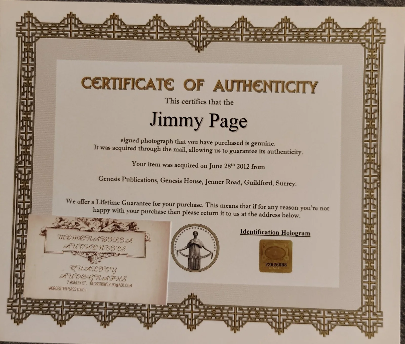 Jimmy Page Autographed photo 8 x 10 w/COA hand Signed Led Zeppelin Guitarist, изображение 3