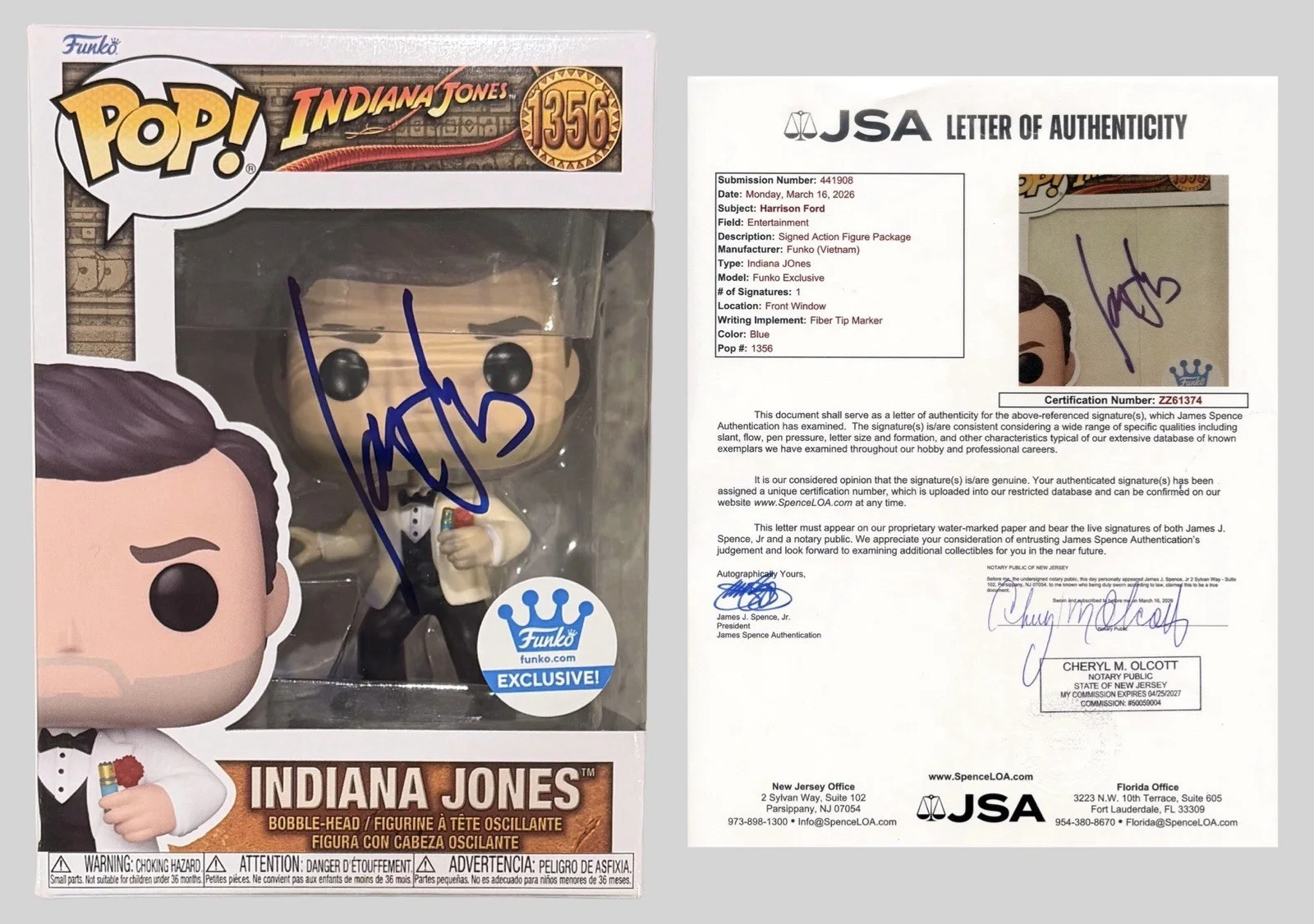 HARRISON FORD — HARRISON FORD SIGNED INDIANA JONES FUNKO POP FIGURE FUNKO EXCLUSIVE w/JSA COA!