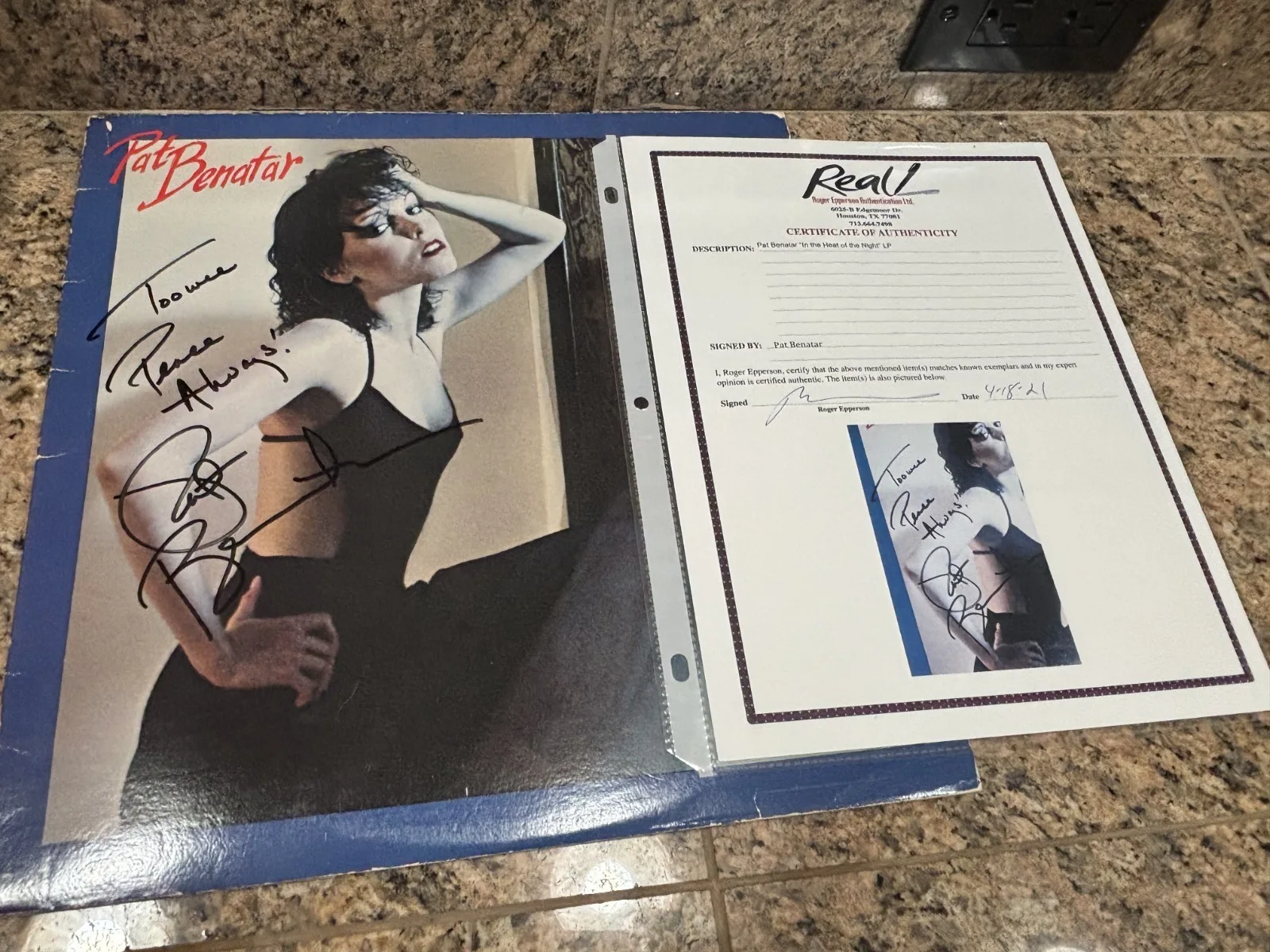 Pat Benatar — * PAT BENATAR * signed "In the Heat of the Night" 1979 album cover /Epperson LOA