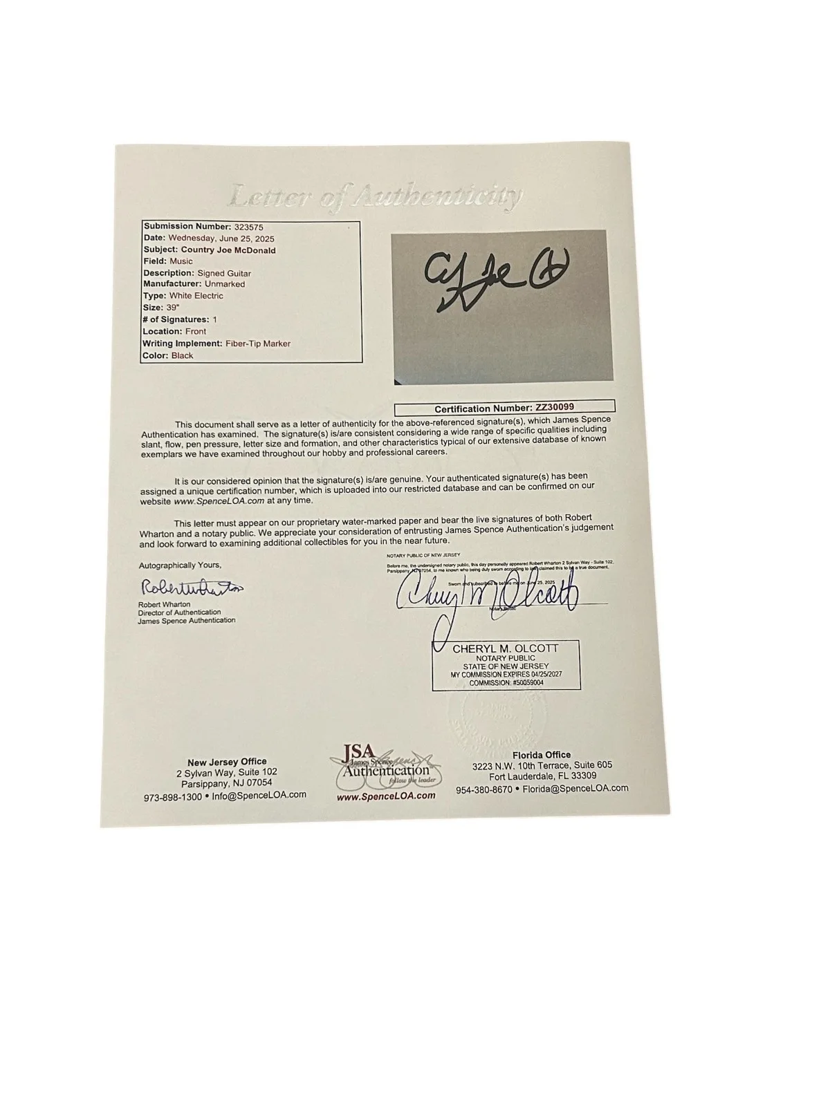 Country Joe McDonald signed Electric Guitar JSA Certificate LOA COA, изображение 3