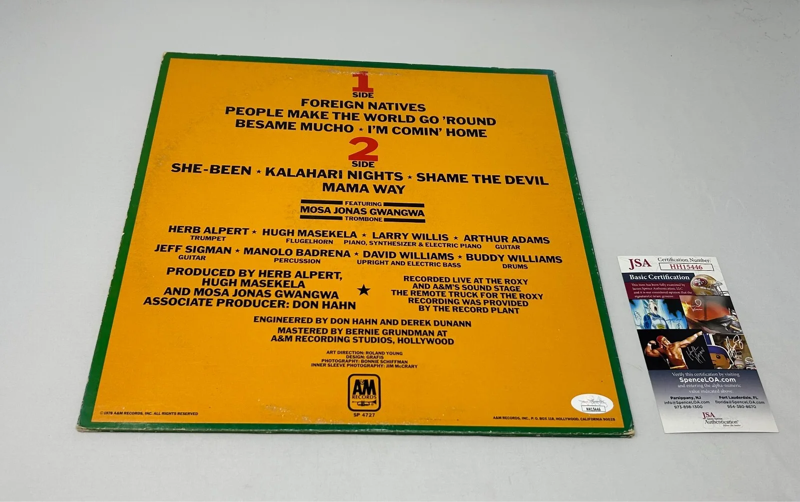 Herb Alpert signed Main Event Live Album JSA COA, image 2