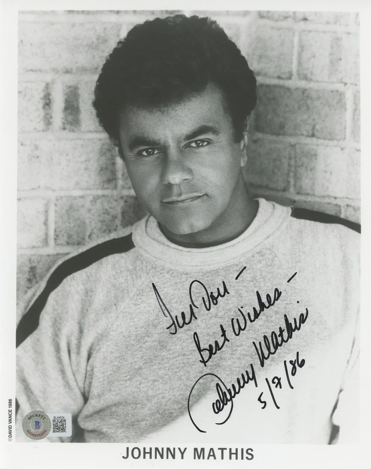 Johnny Mathis — Johnny Mathis Singer "For Don Best Wishes" Signed 8x10 Photo BAS #BL44534