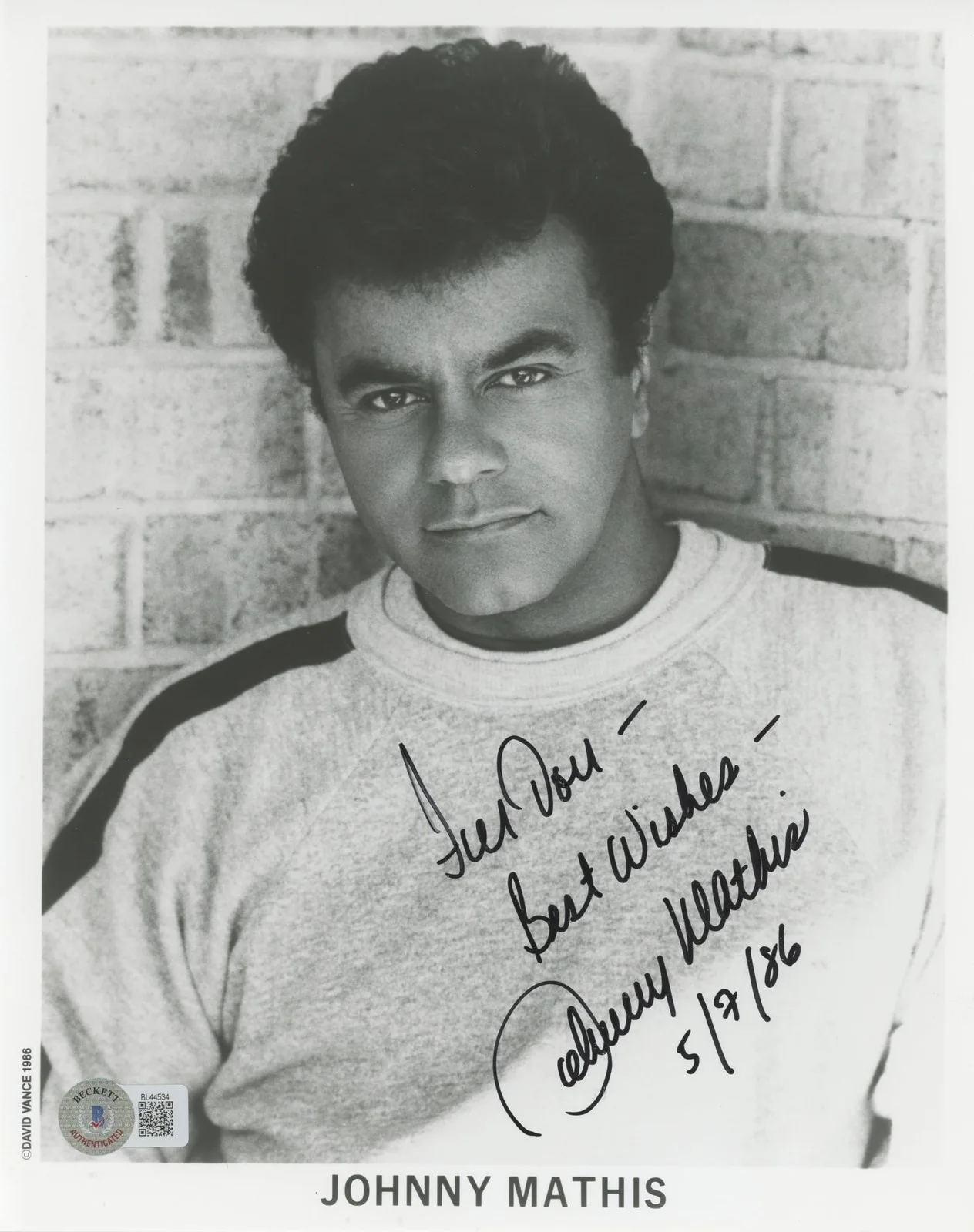 Johnny Mathis — Johnny Mathis Singer "For Don Best Wishes" Signed 8x10 Photo BAS #BL44534, изображение 3