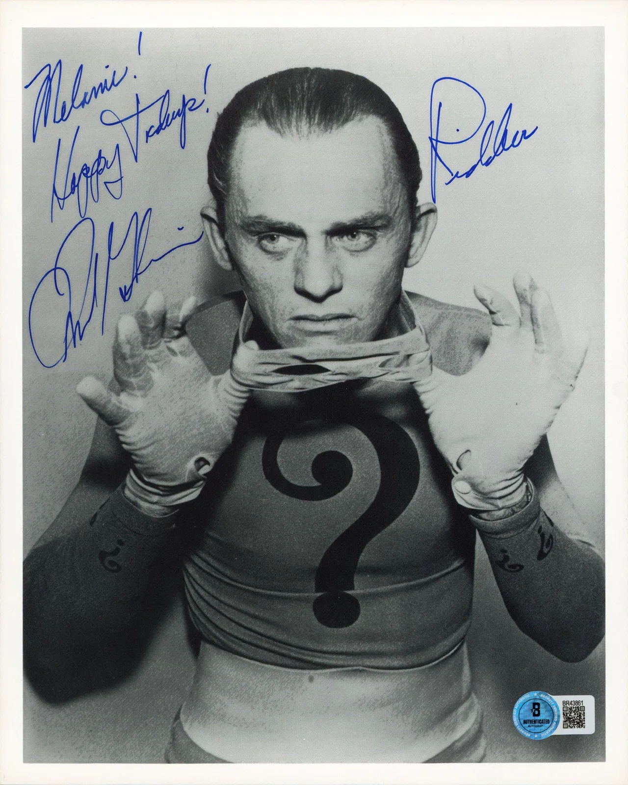Frank Gorshin — Frank Gorshin Batman "Melanie! Happy Holidays! Riddler" Signed 8x10 Photo BAS
