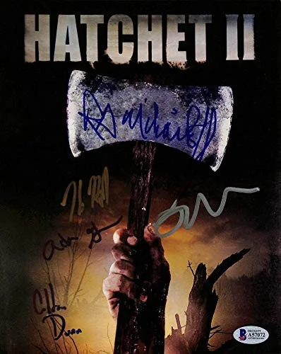 Kane Hodder, Adam Green, Colton Dunn, R.A. Mihailoff, Derrick Mea — Hatchet 2 (5) Kane Hodder, Mears +3 Authentic Signed 8x10 Photo BAS #A57072, image 3