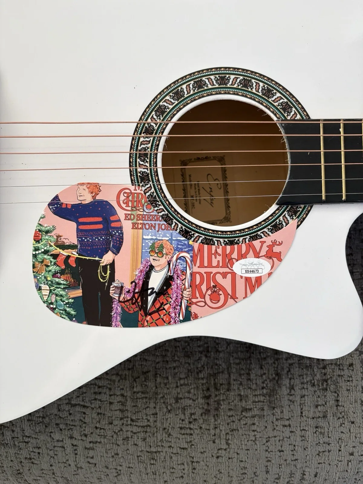 Elton John Signed White Acoustic Guitar AUTO JSA, image 3